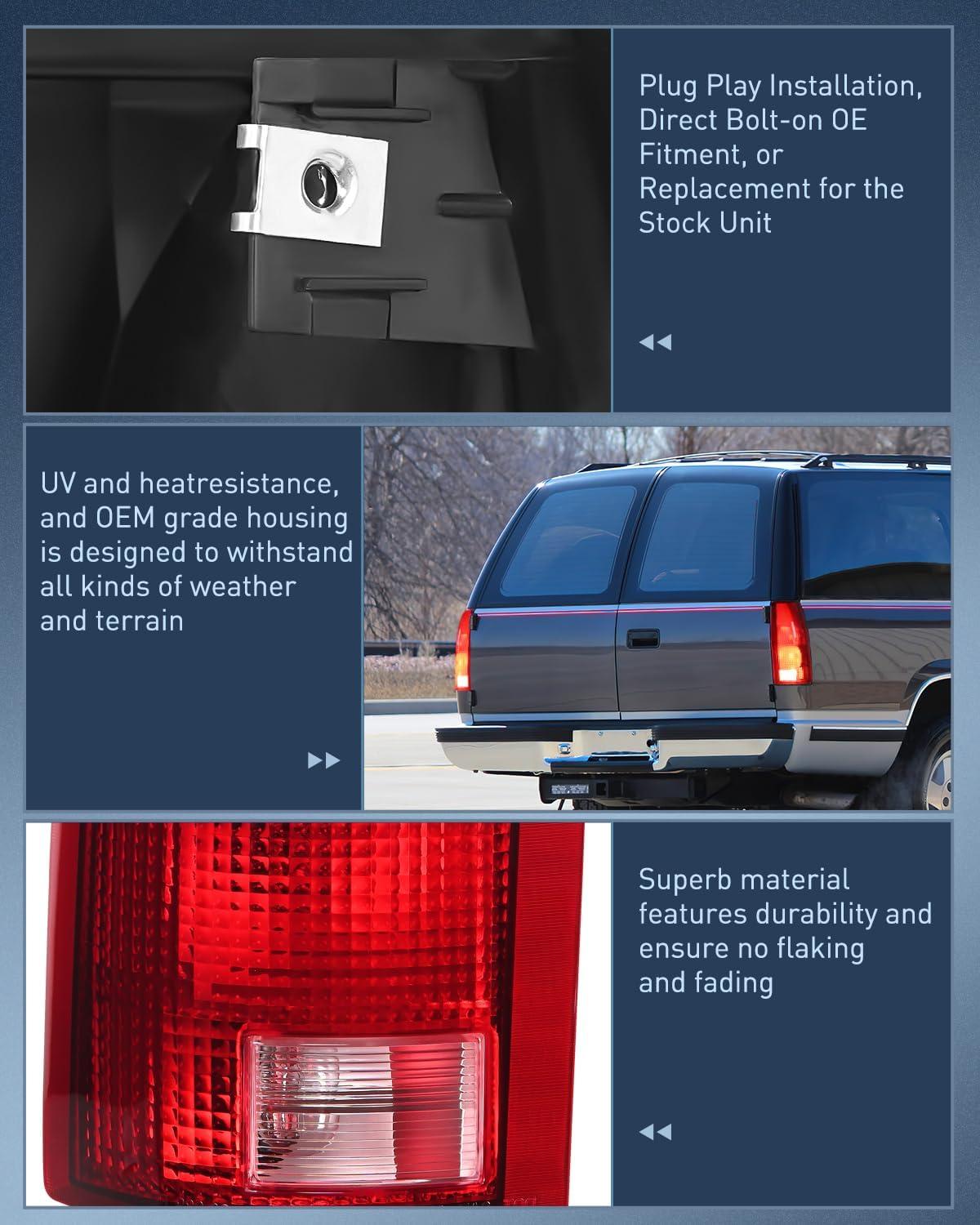 imageNilight Taillight Assembly Compatible with 1988 1989 1990 1991 1992 1993 1994 1995 1996 1997 1998 1999 Chevy GMC CK Suburban Blazer Tahoe Yukon 1999 2000 Silverado Sierra Cadillac EscaladeDriver Side