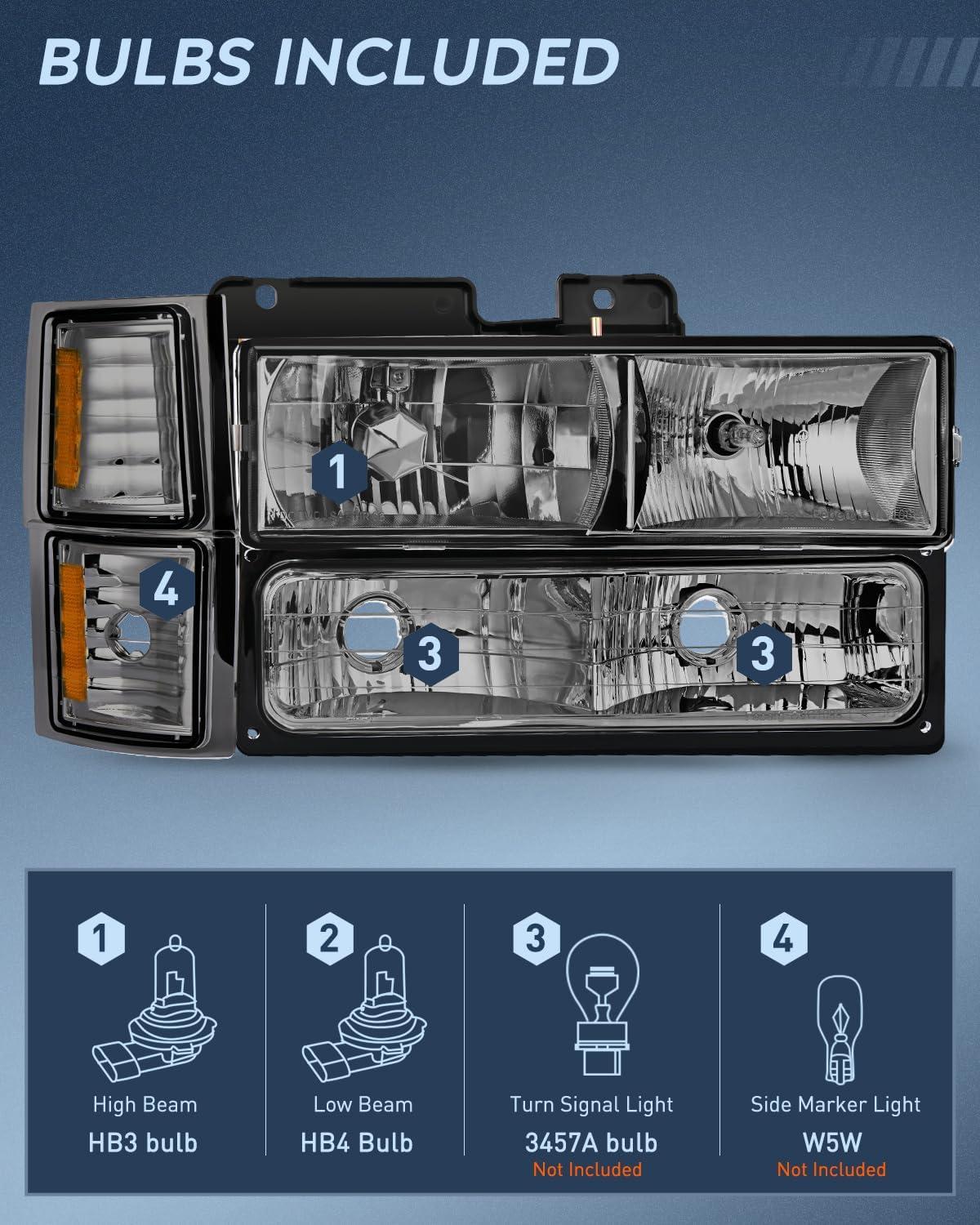 imageNilight Taillight Assembly Compatible with 1988 1989 1990 1991 1992 1993 1994 1995 1996 1997 1998 1999 Chevy GMC CK Suburban Blazer Tahoe Yukon 1999 2000 Silverado Sierra Cadillac EscaladeChrome Housing  Amber ReflectorSmoke Lens