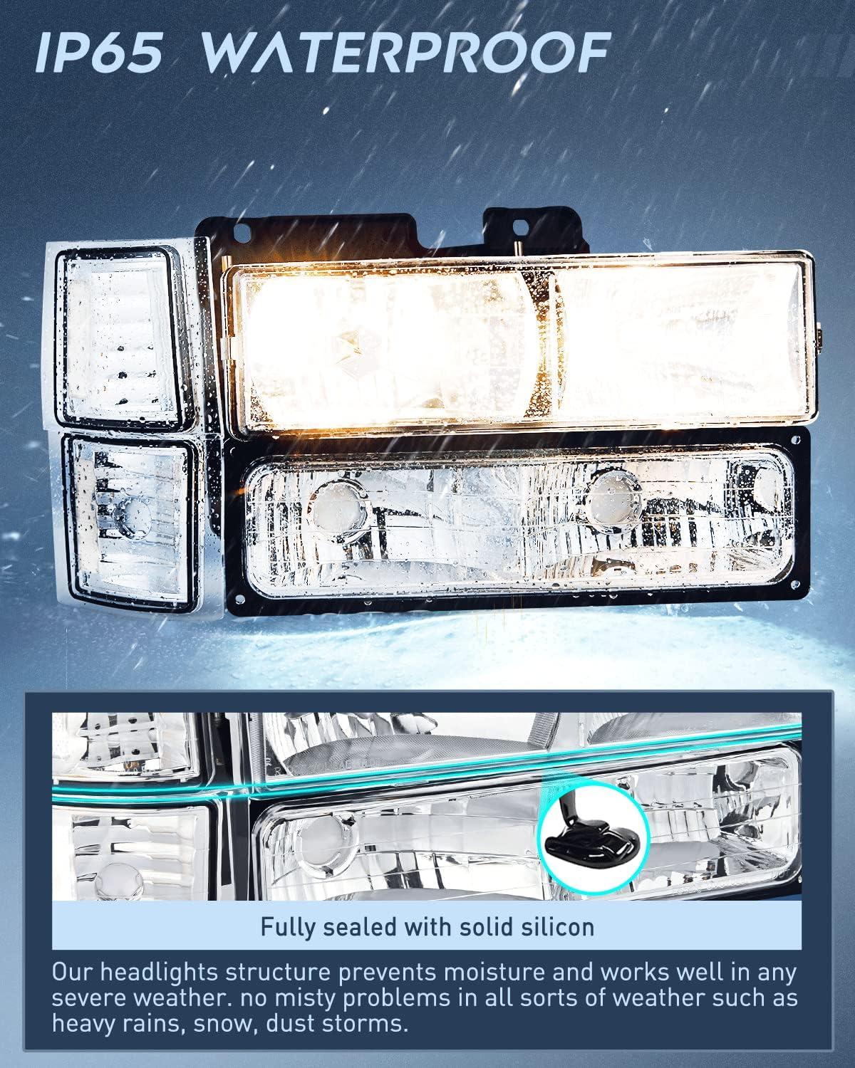 imageNilight Taillight Assembly Compatible with 1988 1989 1990 1991 1992 1993 1994 1995 1996 1997 1998 1999 Chevy GMC CK Suburban Blazer Tahoe Yukon 1999 2000 Silverado Sierra Cadillac EscaladeChrome Housing Clear Reflector