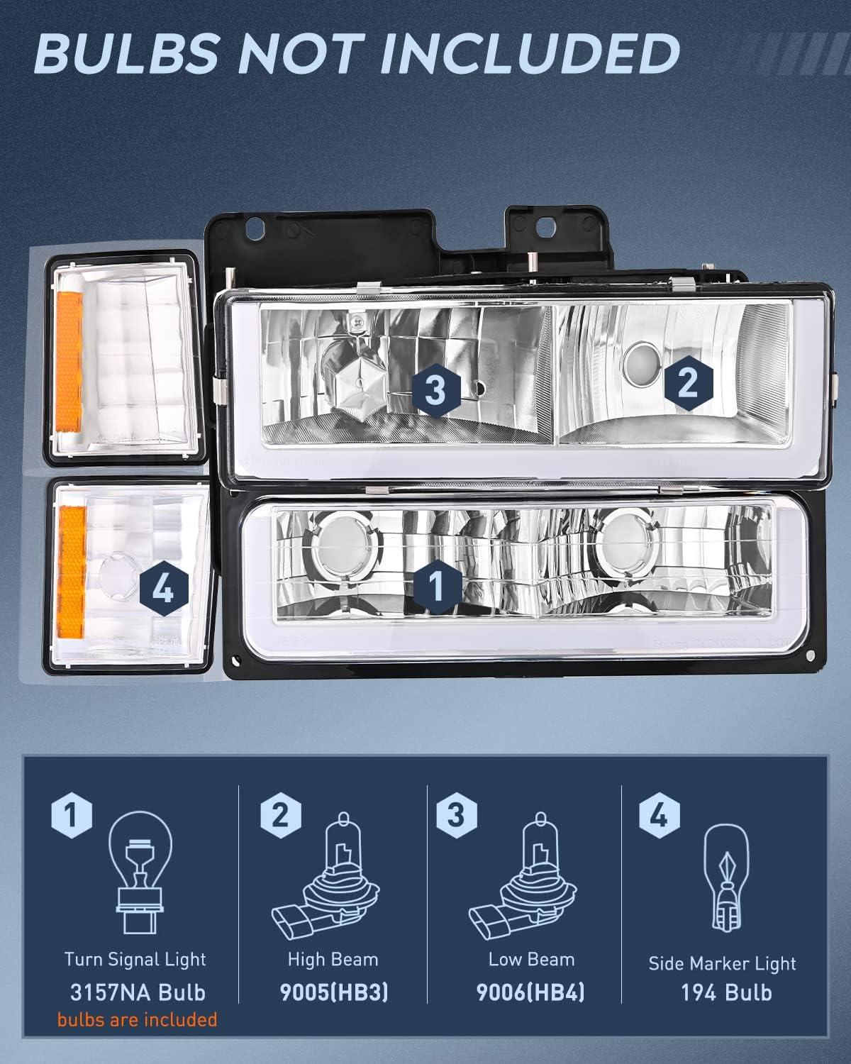 imageNilight Taillight Assembly Compatible with 1988 1989 1990 1991 1992 1993 1994 1995 1996 1997 1998 1999 Chevy GMC CK Suburban Blazer Tahoe Yukon 1999 2000 Silverado Sierra Cadillac EscaladeChrome Amber Reflector