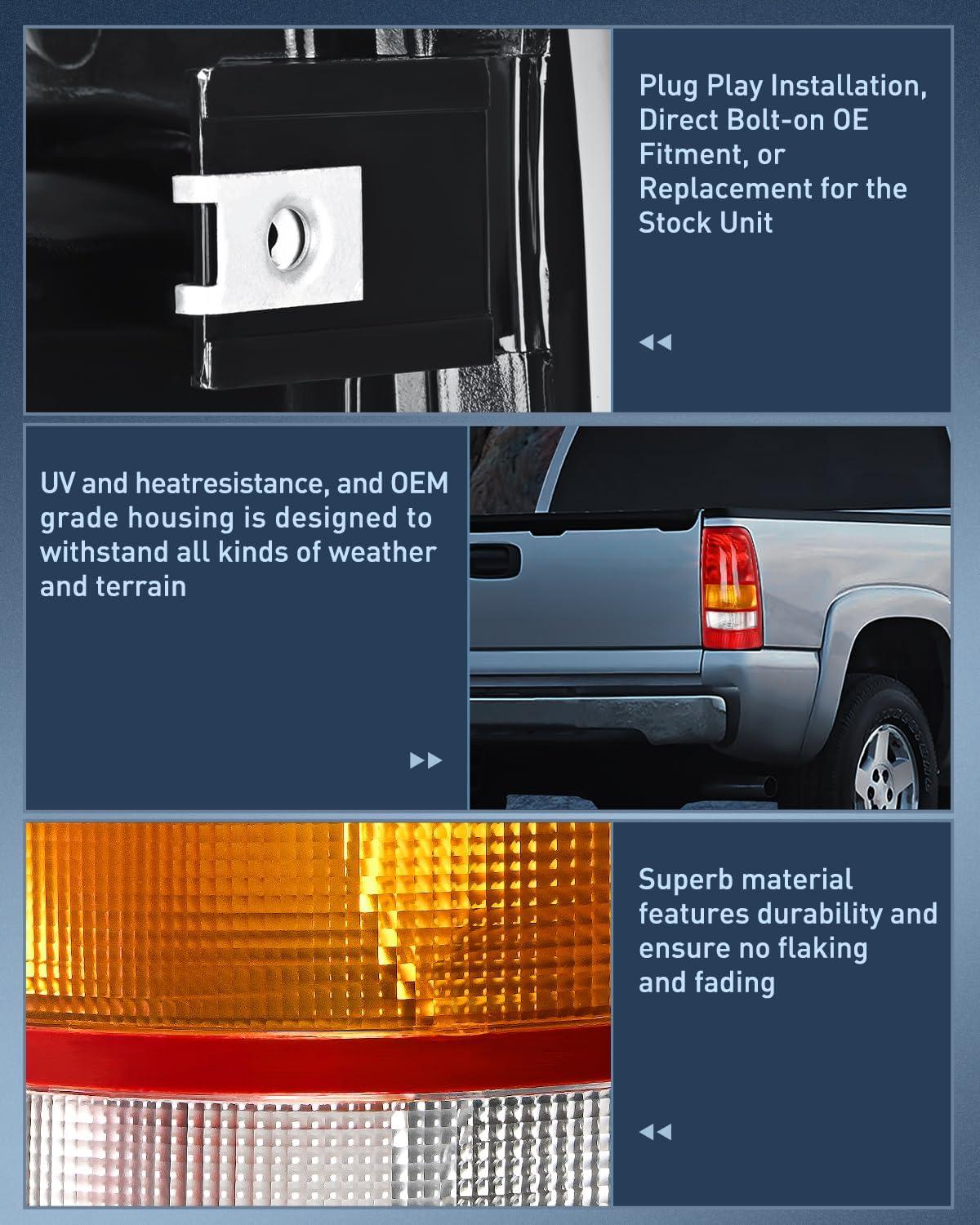 imageNilight Taillight Assembly Compatible with 1999 2000 2001 2002 2003 2004 2005 2006 GMC Sierra 19992002 Chevy Silverado Smoke Housing Rear Lamp Replacement Only Fits Fleetside ModelsRed BorderPassenger Side