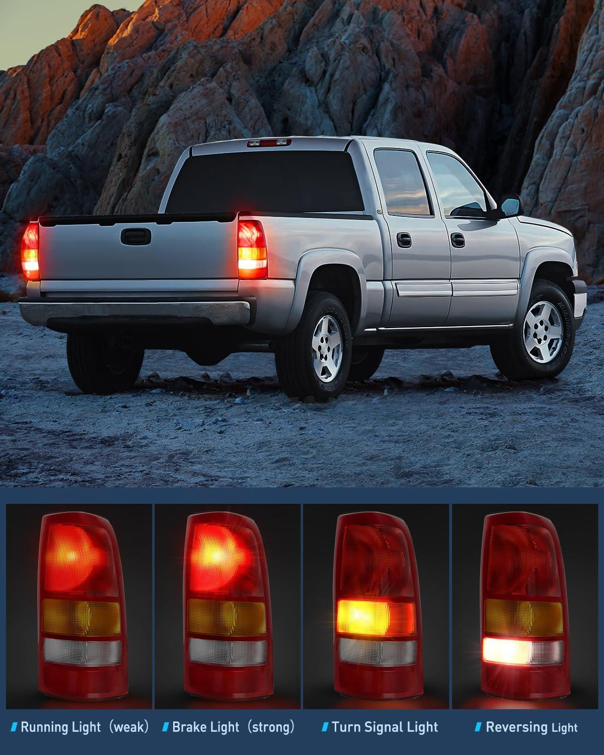 imageNilight Taillight Assembly Compatible with 1999 2000 2001 2002 2003 2004 2005 2006 GMC Sierra 19992002 Chevy Silverado Smoke Housing Rear Lamp Replacement Only Fits Fleetside ModelsRed BorderPassenger Side