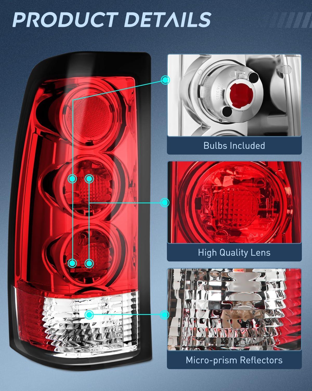 imageNilight Taillight Assembly Compatible with 1999 2000 2001 2002 2003 2004 2005 2006 GMC Sierra 19992002 Chevy Silverado Smoke Housing Rear Lamp Replacement Only Fits Fleetside ModelsRed Lens