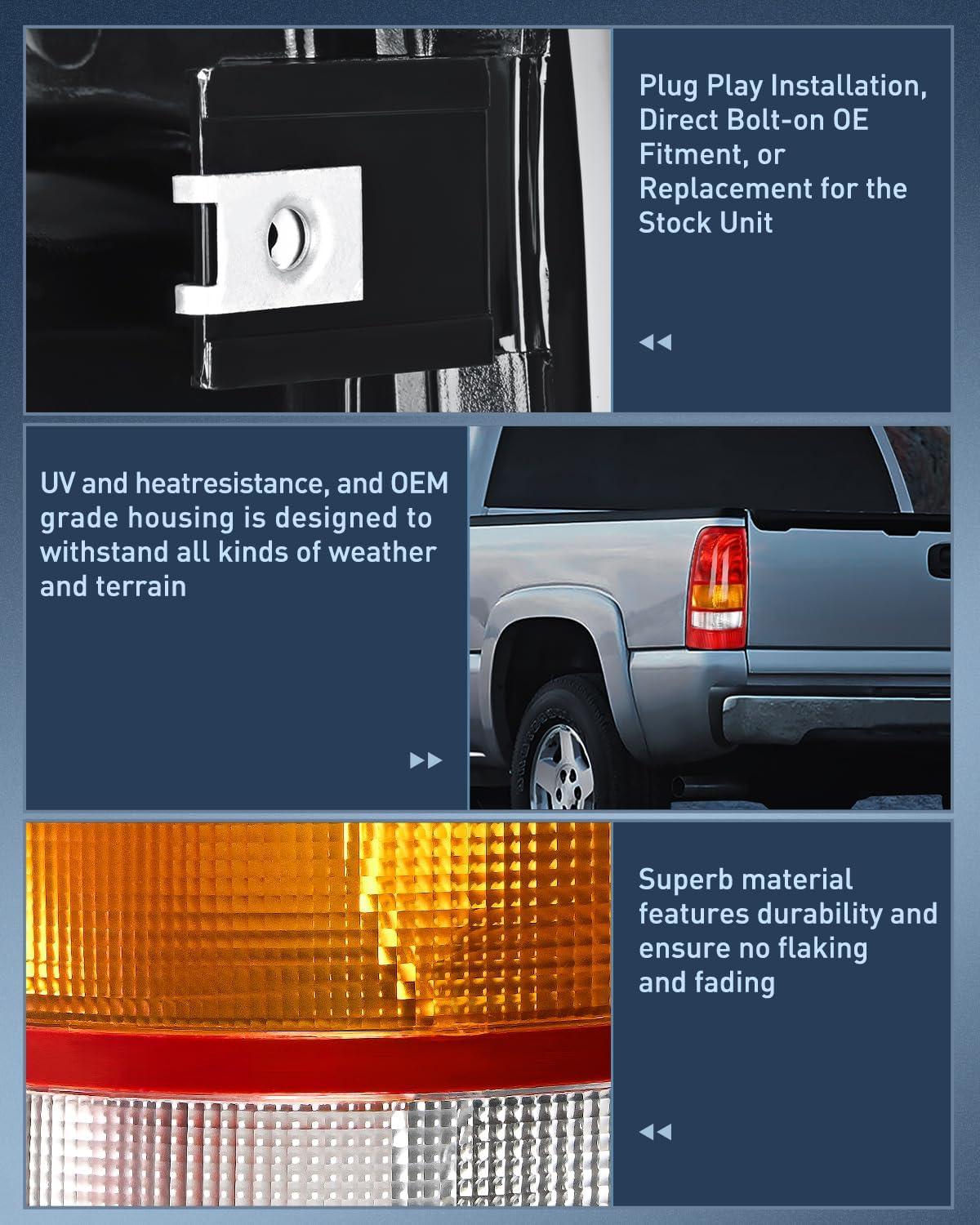 imageNilight Taillight Assembly Compatible with 1999 2000 2001 2002 2003 2004 2005 2006 GMC Sierra 19992002 Chevy Silverado Smoke Housing Rear Lamp Replacement Only Fits Fleetside ModelsRed BorderPair