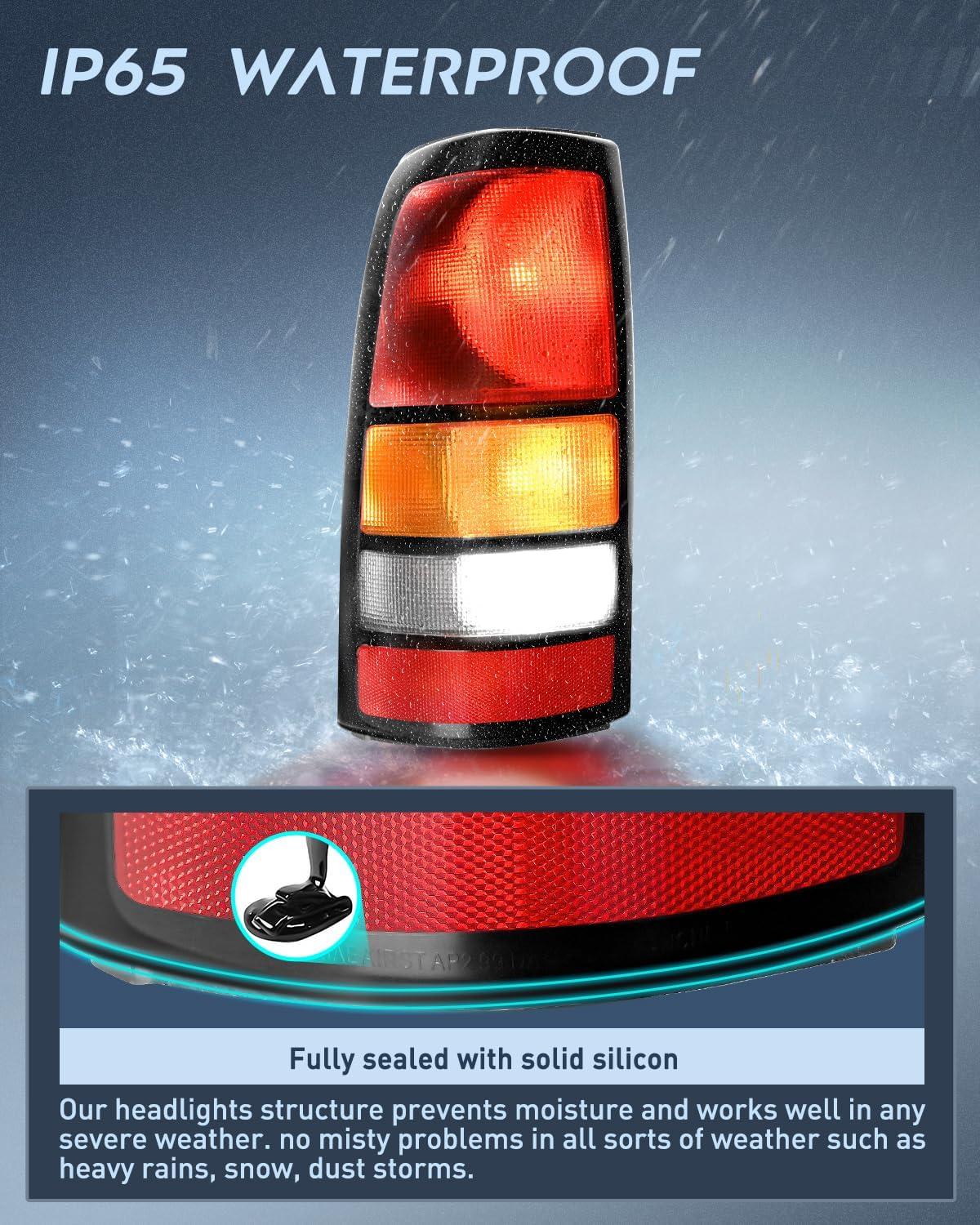 imageNilight Taillight Assembly Compatible with 1999 2000 2001 2002 2003 2004 2005 2006 GMC Sierra 19992002 Chevy Silverado Smoke Housing Rear Lamp Replacement Only Fits Fleetside ModelsBlack BorderDriver Side