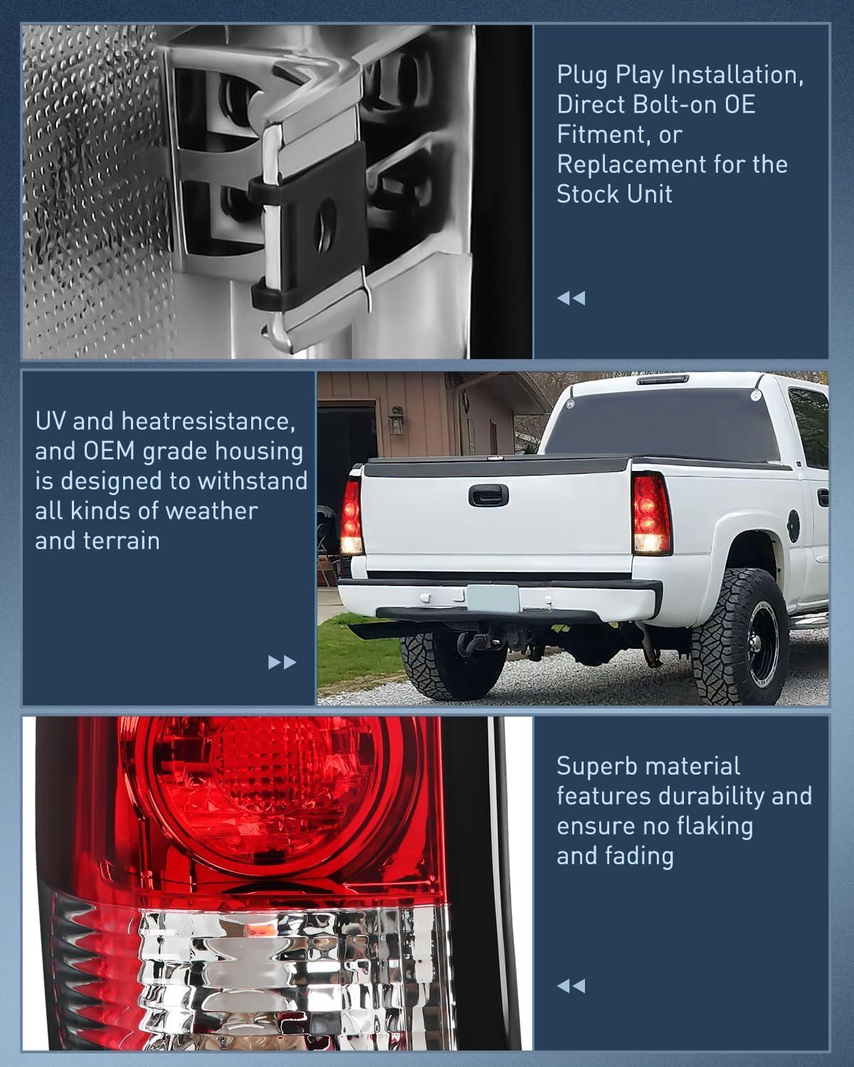 imageNilight Taillight Assembly Compatible with 1999 2000 2001 2002 2003 2004 2005 2006 GMC Sierra 19992002 Chevy Silverado Smoke Housing Rear Lamp Replacement Only Fits Fleetside ModelsRed Lens