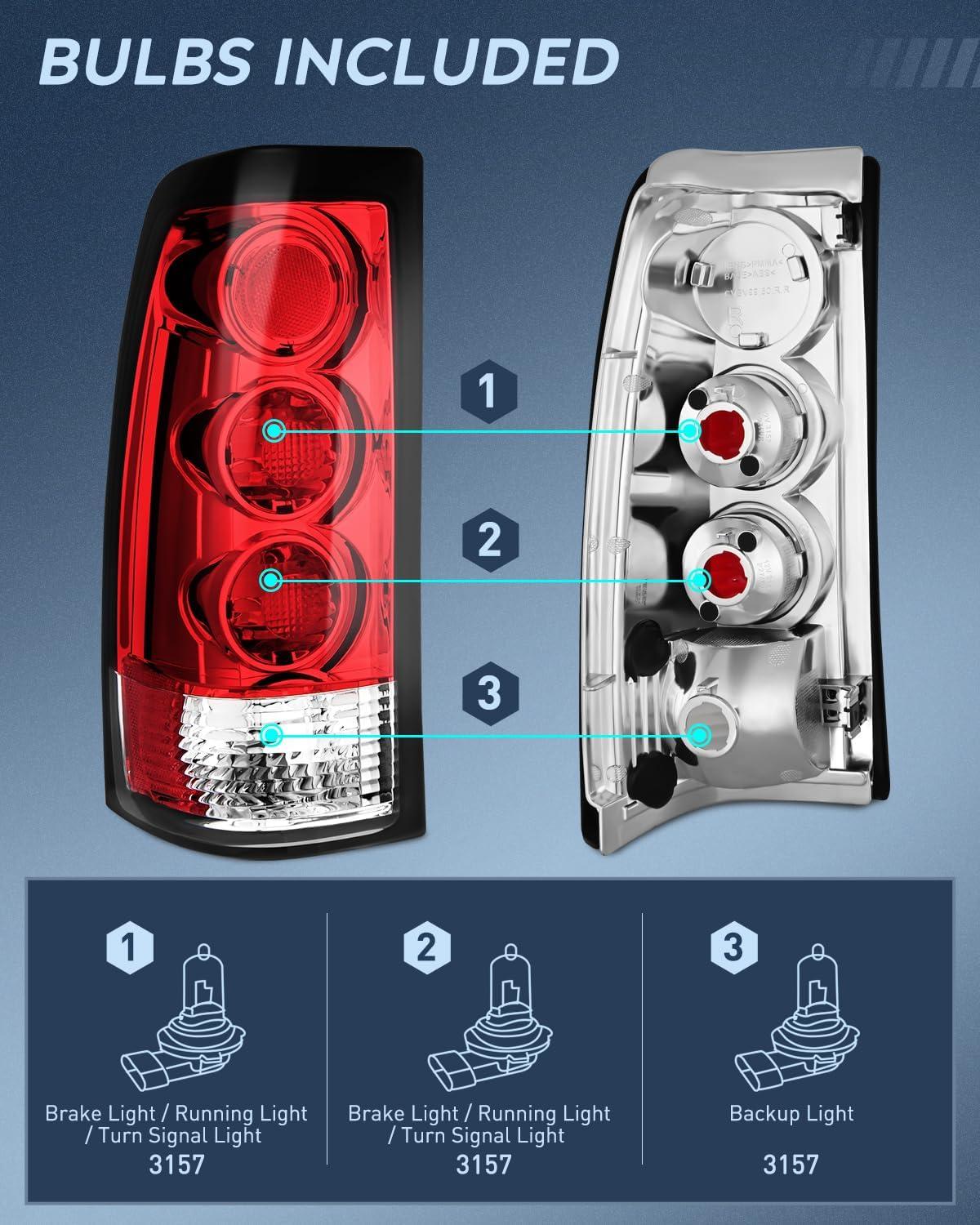 imageNilight Taillight Assembly Compatible with 1999 2000 2001 2002 2003 2004 2005 2006 GMC Sierra 19992002 Chevy Silverado Smoke Housing Rear Lamp Replacement Only Fits Fleetside ModelsRed Lens