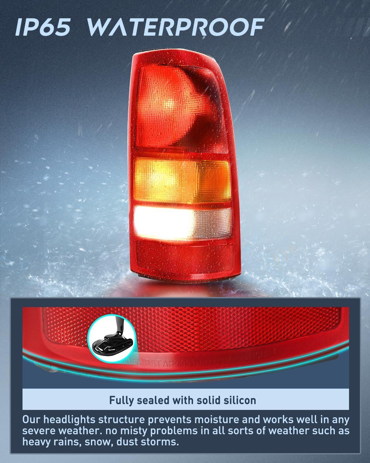 imageNilight Taillight Assembly Compatible with 1999 2000 2001 2002 2003 2004 2005 2006 GMC Sierra 19992002 Chevy Silverado Smoke Housing Rear Lamp Replacement Only Fits Fleetside ModelsRed BorderPassenger Side