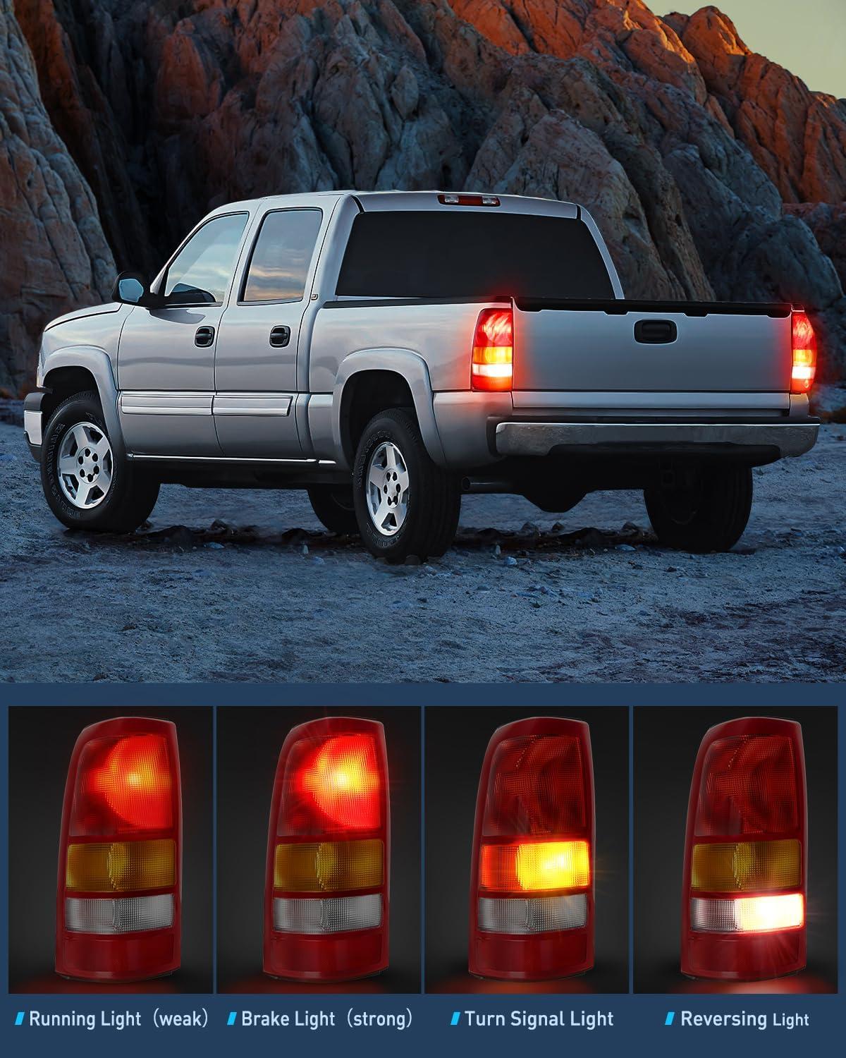 imageNilight Taillight Assembly Compatible with 1999 2000 2001 2002 2003 2004 2005 2006 GMC Sierra 19992002 Chevy Silverado Smoke Housing Rear Lamp Replacement Only Fits Fleetside ModelsRed BorderPair