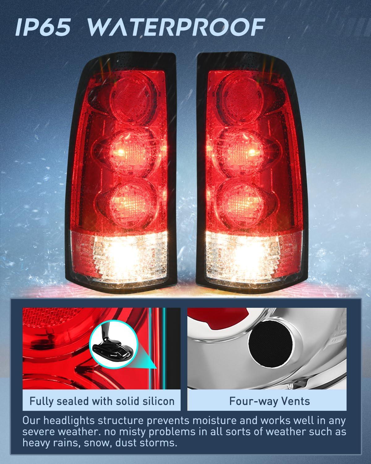 imageNilight Taillight Assembly Compatible with 1999 2000 2001 2002 2003 2004 2005 2006 GMC Sierra 19992002 Chevy Silverado Smoke Housing Rear Lamp Replacement Only Fits Fleetside ModelsRed Lens