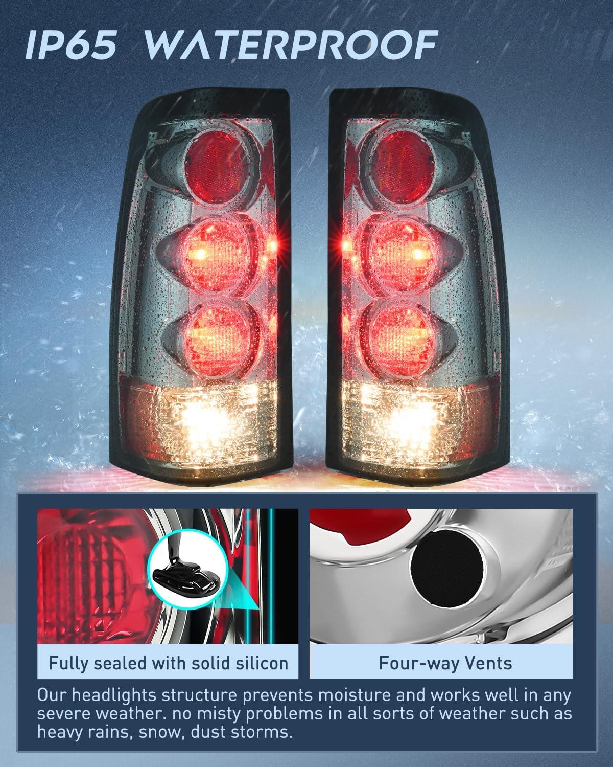 imageNilight Taillight Assembly Compatible with 1999 2000 2001 2002 2003 2004 2005 2006 GMC Sierra 19992002 Chevy Silverado Smoke Housing Rear Lamp Replacement Only Fits Fleetside ModelsSmoke Lens