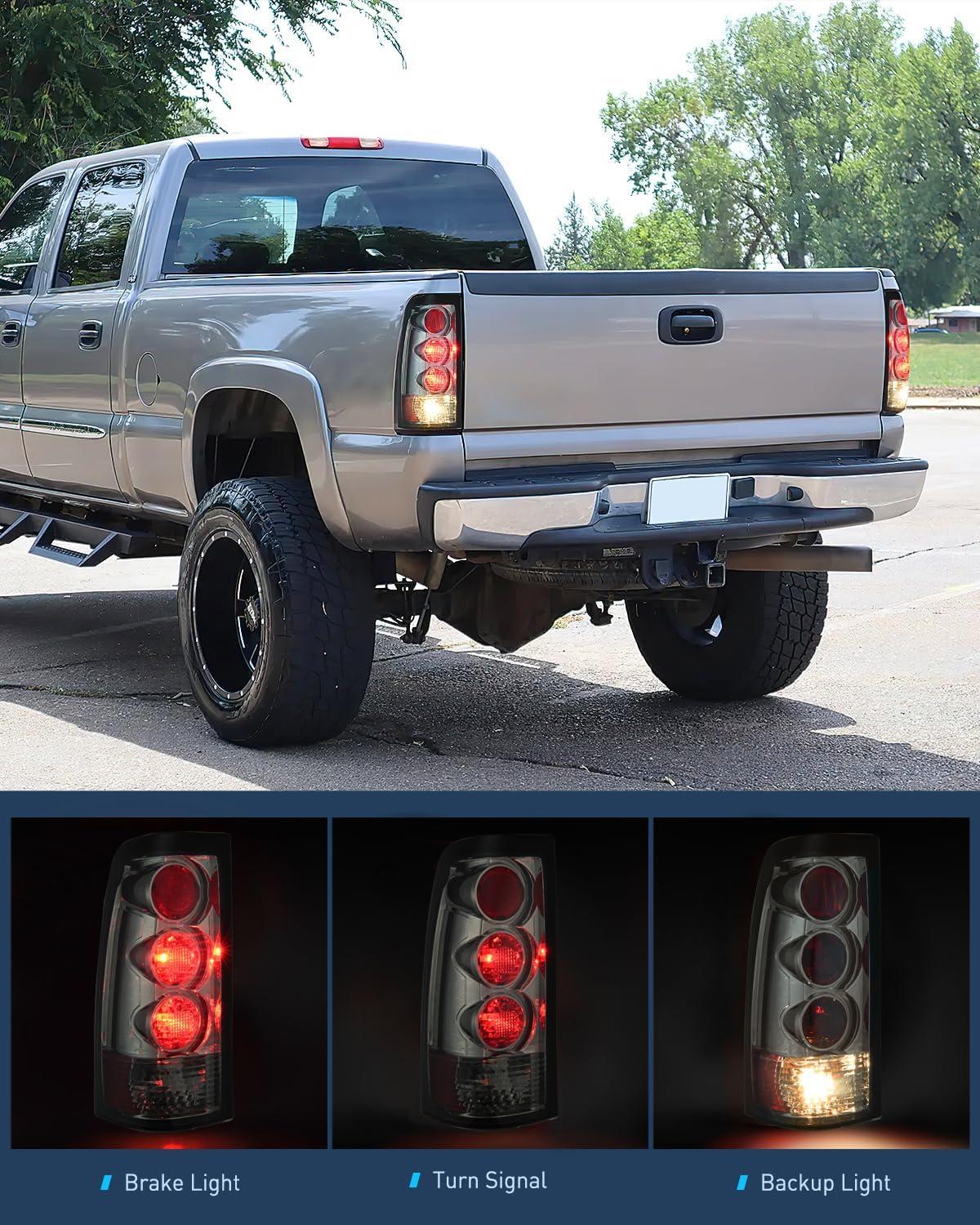 imageNilight Taillight Assembly Compatible with 1999 2000 2001 2002 2003 2004 2005 2006 GMC Sierra 19992002 Chevy Silverado Smoke Housing Rear Lamp Replacement Only Fits Fleetside ModelsSmoke Lens