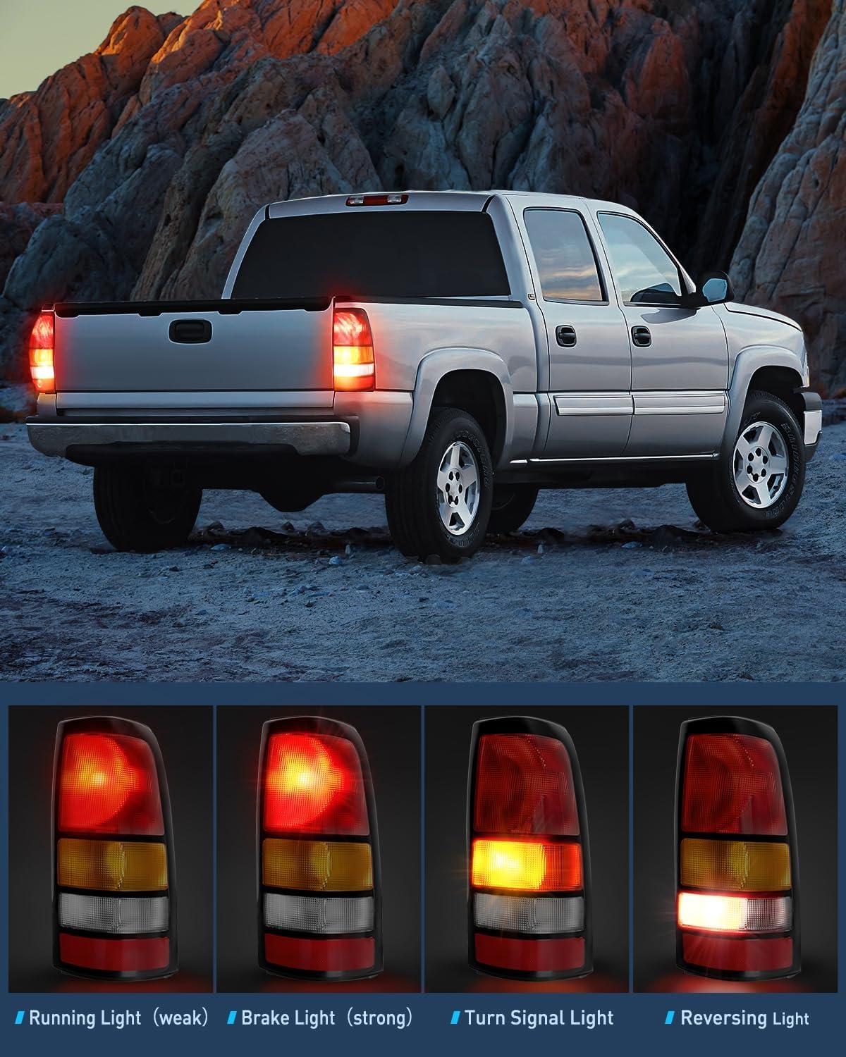 imageNilight Taillight Assembly Compatible with 1999 2000 2001 2002 2003 2004 2005 2006 GMC Sierra 19992002 Chevy Silverado Smoke Housing Rear Lamp Replacement Only Fits Fleetside ModelsBlack BorderPassenger Side