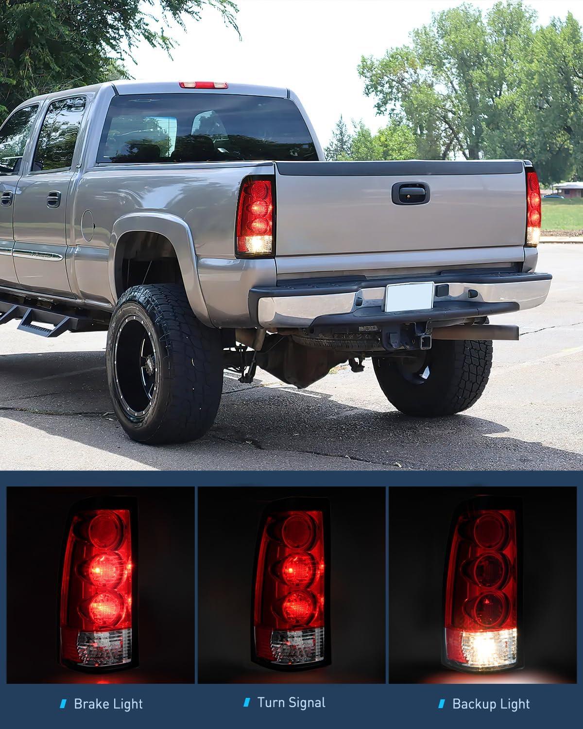 imageNilight Taillight Assembly Compatible with 1999 2000 2001 2002 2003 2004 2005 2006 GMC Sierra 19992002 Chevy Silverado Smoke Housing Rear Lamp Replacement Only Fits Fleetside ModelsRed Lens
