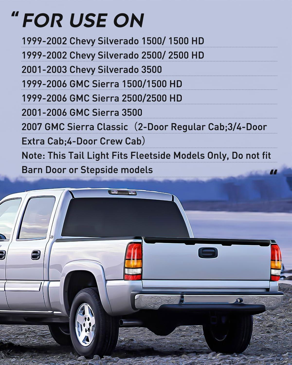 imageNilight Taillight Assembly Compatible with 1999 2000 2001 2002 2003 2004 2005 2006 GMC Sierra 19992002 Chevy Silverado Smoke Housing Rear Lamp Replacement Only Fits Fleetside ModelsBlack BorderPair