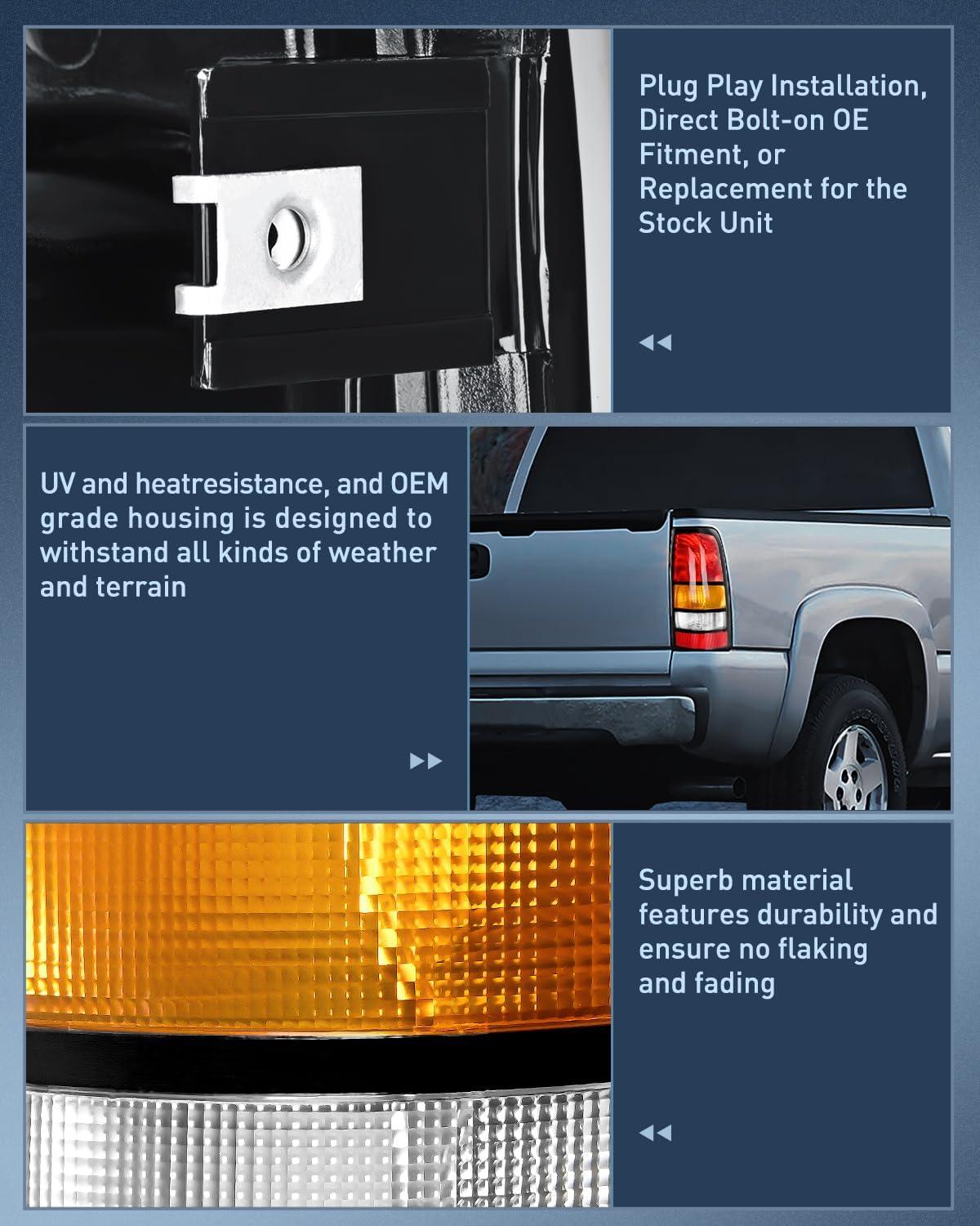 imageNilight Taillight Assembly Compatible with 1999 2000 2001 2002 2003 2004 2005 2006 GMC Sierra 19992002 Chevy Silverado Smoke Housing Rear Lamp Replacement Only Fits Fleetside ModelsBlack BorderPassenger Side