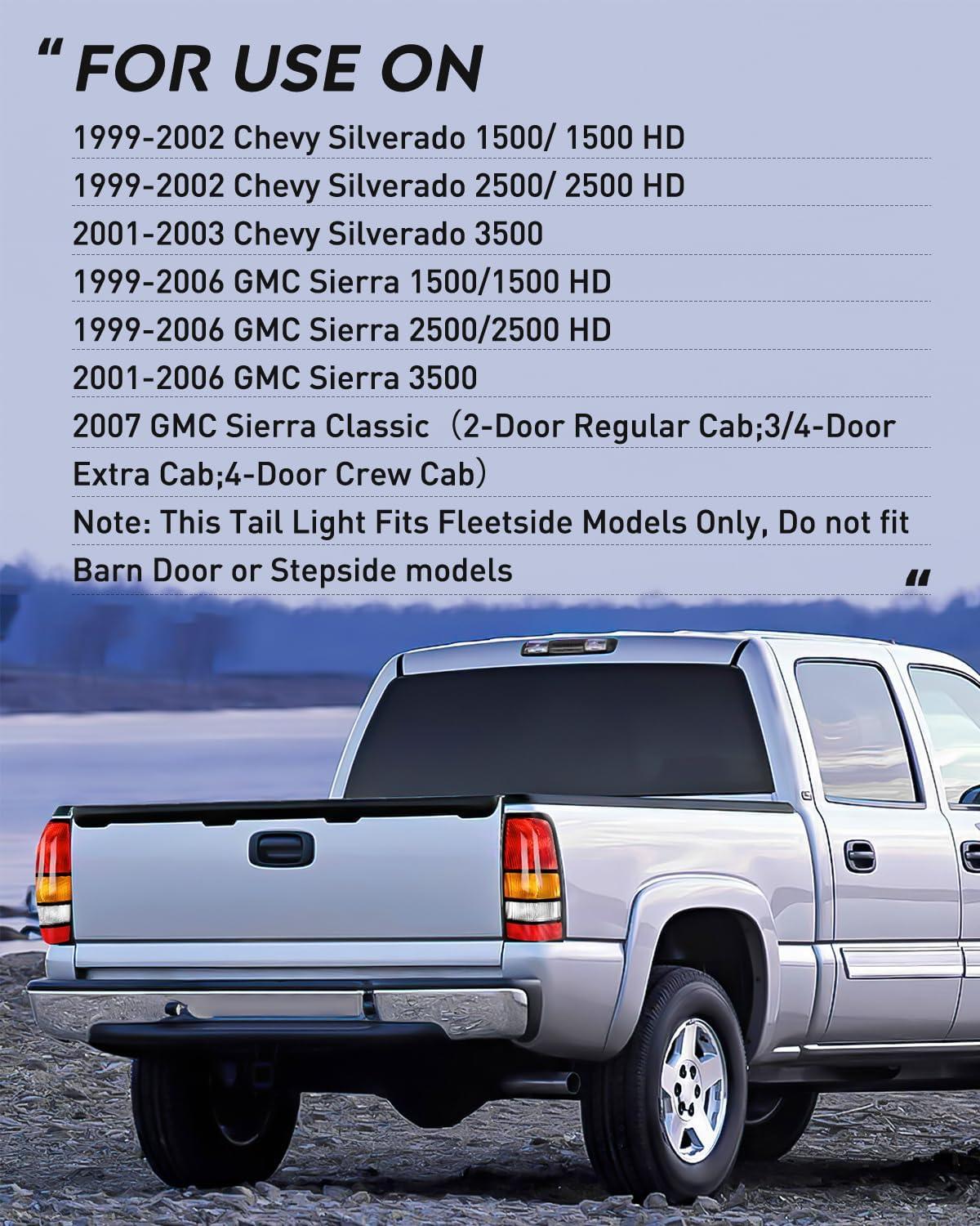 imageNilight Taillight Assembly Compatible with 1999 2000 2001 2002 2003 2004 2005 2006 GMC Sierra 19992002 Chevy Silverado Smoke Housing Rear Lamp Replacement Only Fits Fleetside ModelsBlack BorderPassenger Side