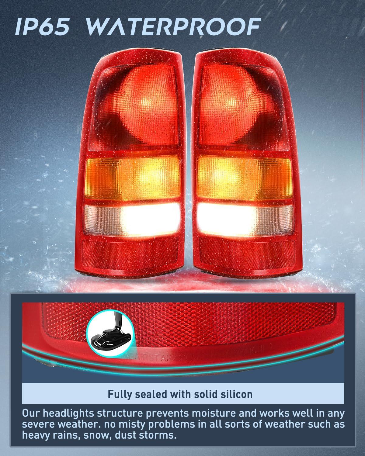 imageNilight Taillight Assembly Compatible with 1999 2000 2001 2002 2003 2004 2005 2006 GMC Sierra 19992002 Chevy Silverado Smoke Housing Rear Lamp Replacement Only Fits Fleetside ModelsRed BorderPair