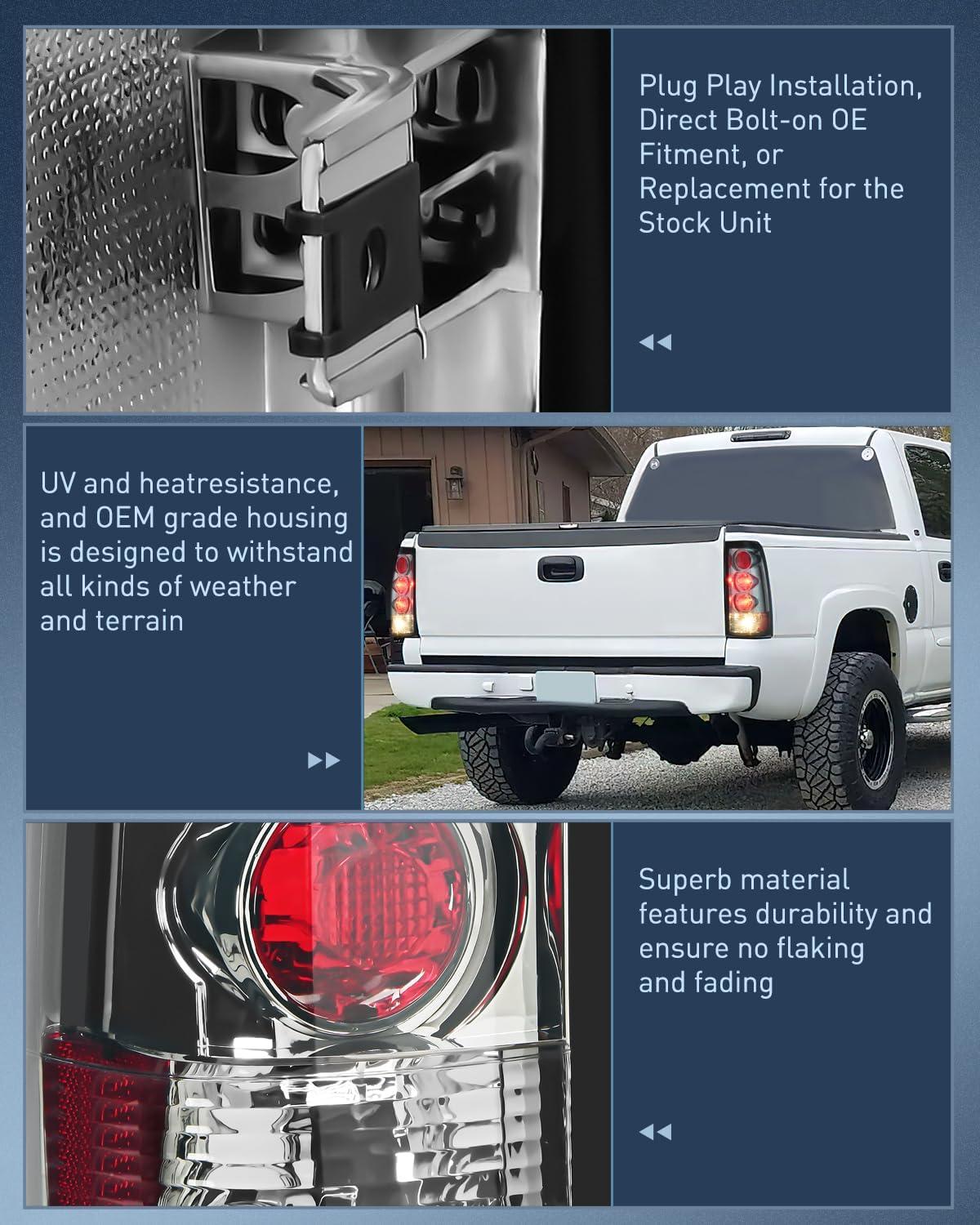 imageNilight Taillight Assembly Compatible with 1999 2000 2001 2002 2003 2004 2005 2006 GMC Sierra 19992002 Chevy Silverado Smoke Housing Rear Lamp Replacement Only Fits Fleetside ModelsSmoke Lens