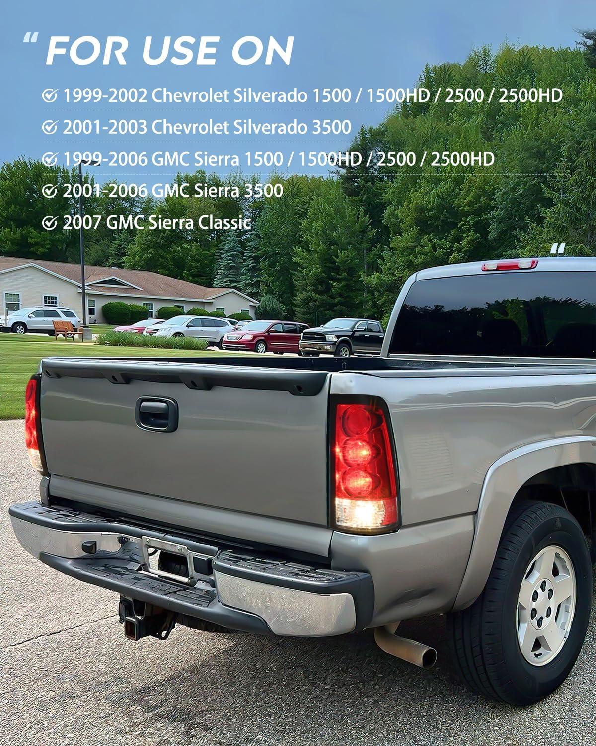 imageNilight Taillight Assembly Compatible with 1999 2000 2001 2002 2003 2004 2005 2006 GMC Sierra 19992002 Chevy Silverado Smoke Housing Rear Lamp Replacement Only Fits Fleetside ModelsRed Lens