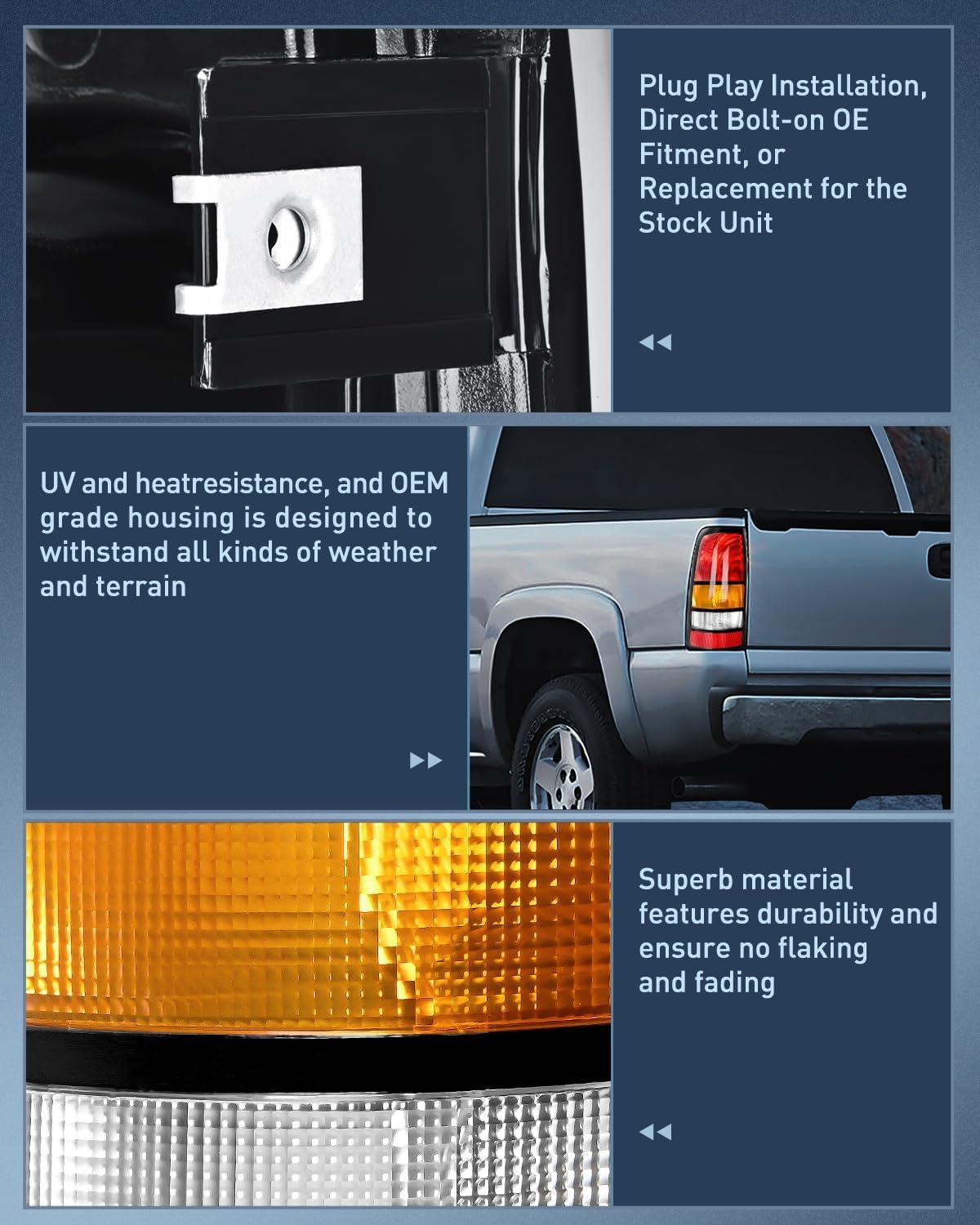 imageNilight Taillight Assembly Compatible with 1999 2000 2001 2002 2003 2004 2005 2006 GMC Sierra 19992002 Chevy Silverado Smoke Housing Rear Lamp Replacement Only Fits Fleetside ModelsBlack BorderDriver Side