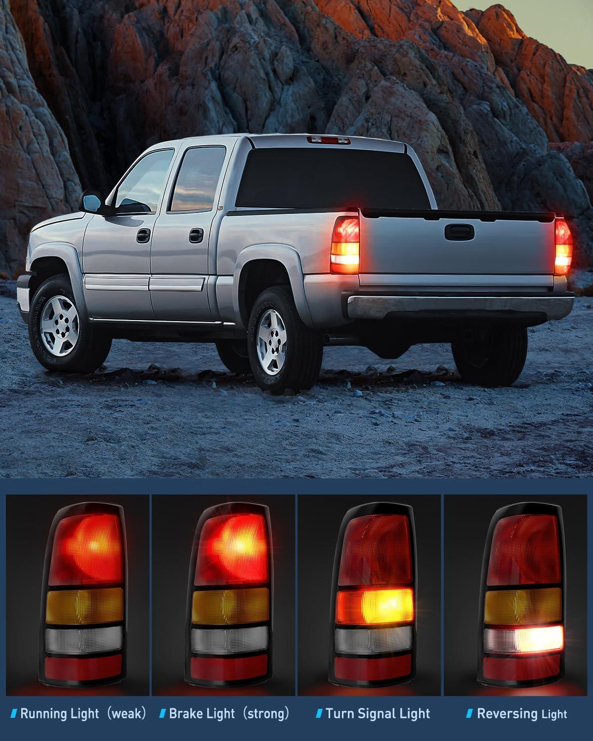 imageNilight Taillight Assembly Compatible with 1999 2000 2001 2002 2003 2004 2005 2006 GMC Sierra 19992002 Chevy Silverado Smoke Housing Rear Lamp Replacement Only Fits Fleetside ModelsBlack BorderPair