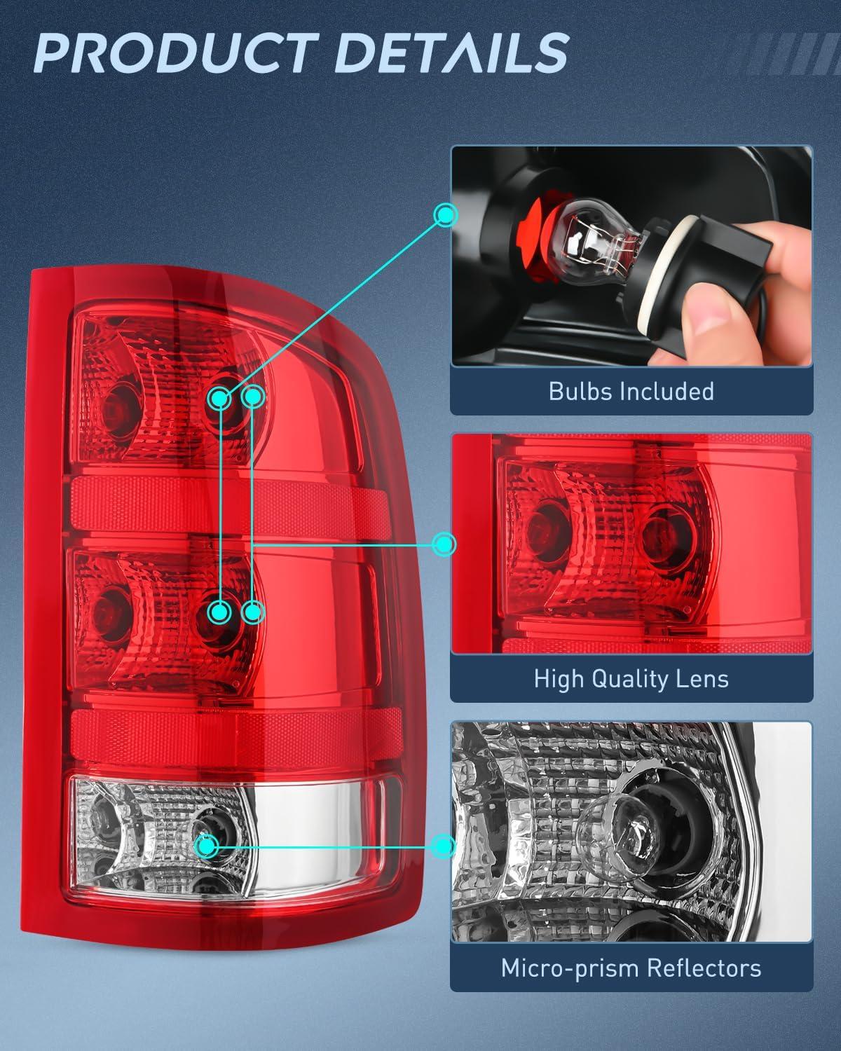 imageNilight Taillight Assembly Compatible with 2007 2008 2009 2010 2011 2012 2013 GMC Sierra 1500 2500HD 3500HD Rear Lamp Replacement OE Style Driver SidePassenger Side