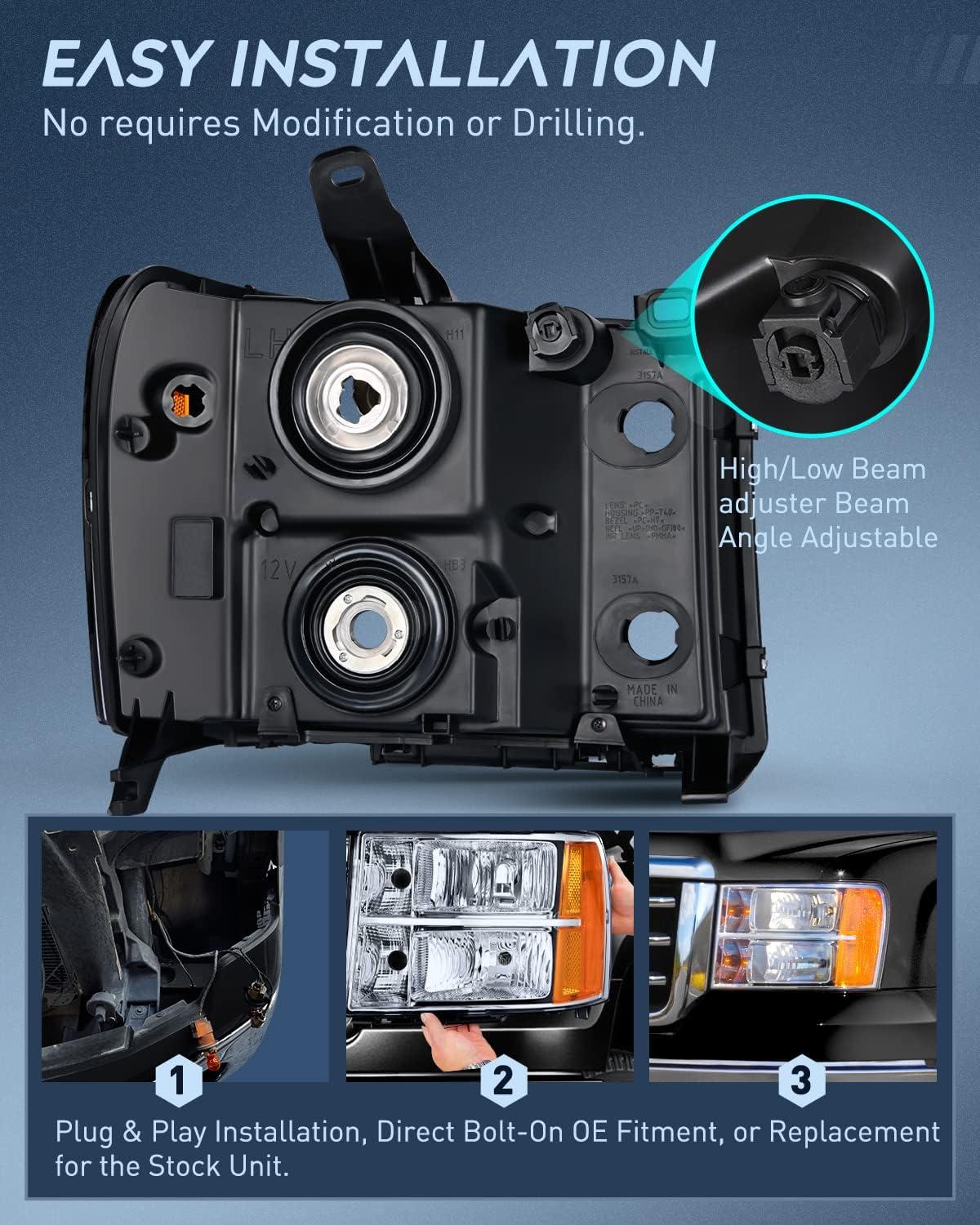 imageNilight Taillight Assembly Compatible with 2007 2008 2009 2010 2011 2012 2013 GMC Sierra 1500 2500HD 3500HD Rear Lamp Replacement OE Style Driver SideChrome Housing  Amber Reflector