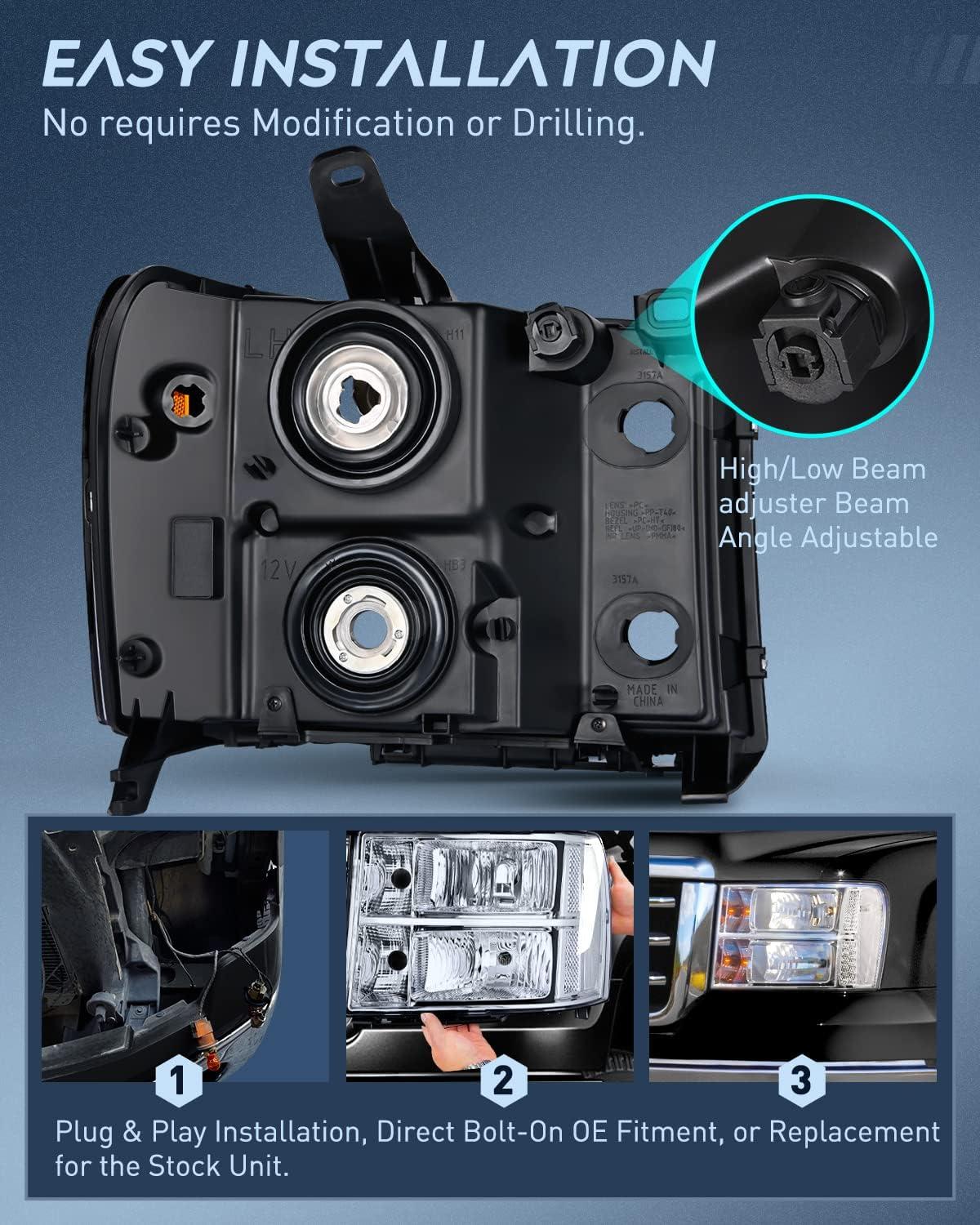 imageNilight Taillight Assembly Compatible with 2007 2008 2009 2010 2011 2012 2013 GMC Sierra 1500 2500HD 3500HD Rear Lamp Replacement OE Style Driver SideChrome Housing  Clear Reflector