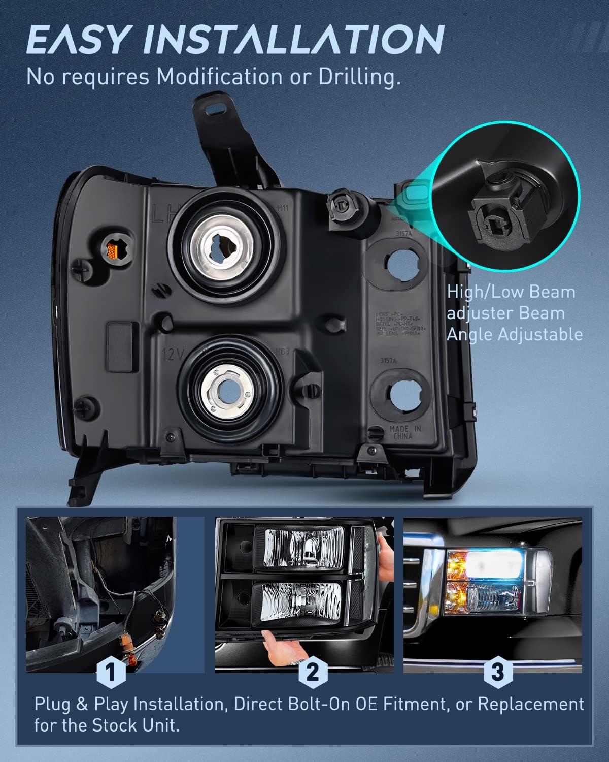 imageNilight Taillight Assembly Compatible with 2007 2008 2009 2010 2011 2012 2013 GMC Sierra 1500 2500HD 3500HD Rear Lamp Replacement OE Style Driver SideBlack Housing  Clear Reflector