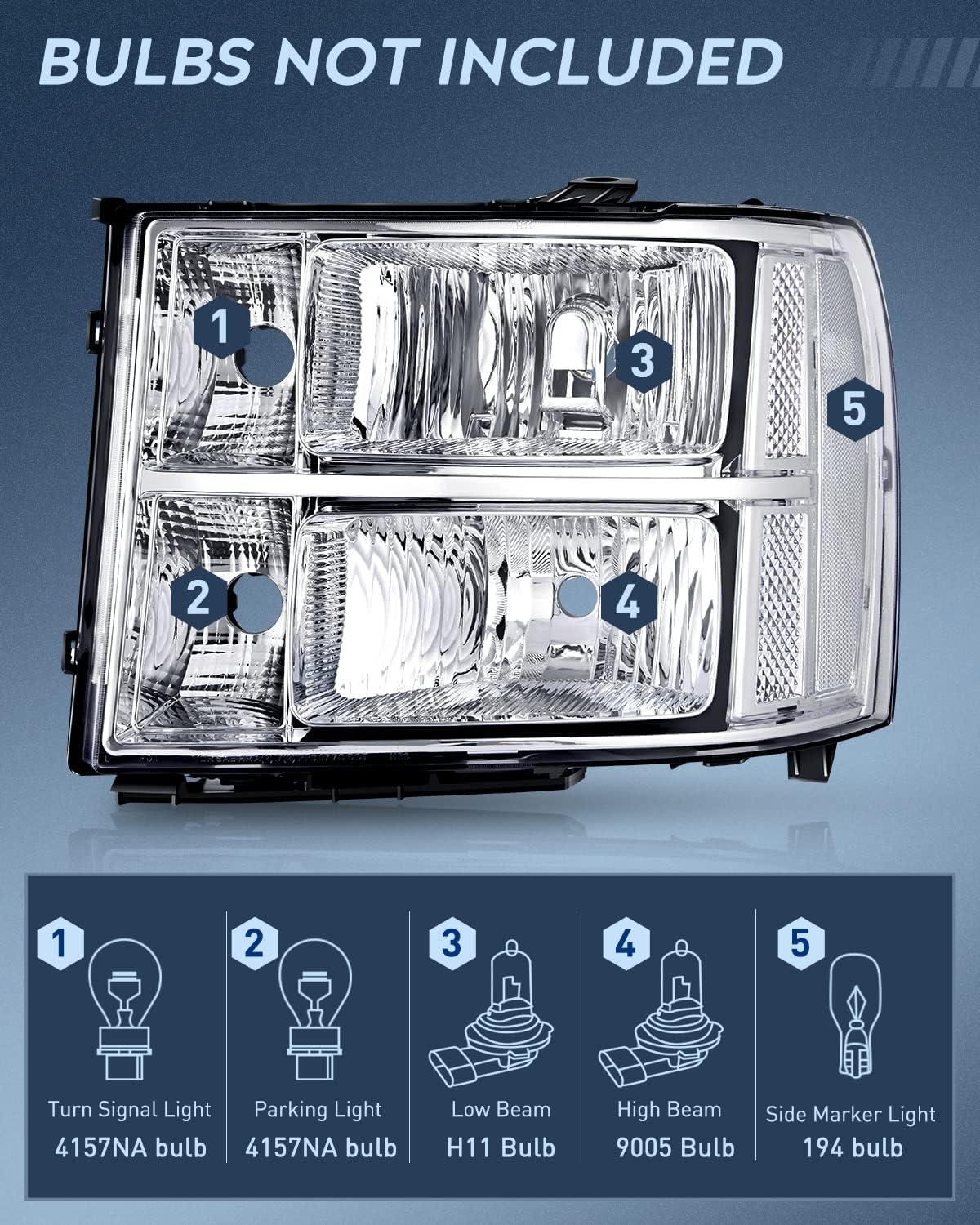 imageNilight Taillight Assembly Compatible with 2007 2008 2009 2010 2011 2012 2013 GMC Sierra 1500 2500HD 3500HD Rear Lamp Replacement OE Style Driver SideChrome Housing  Clear Reflector