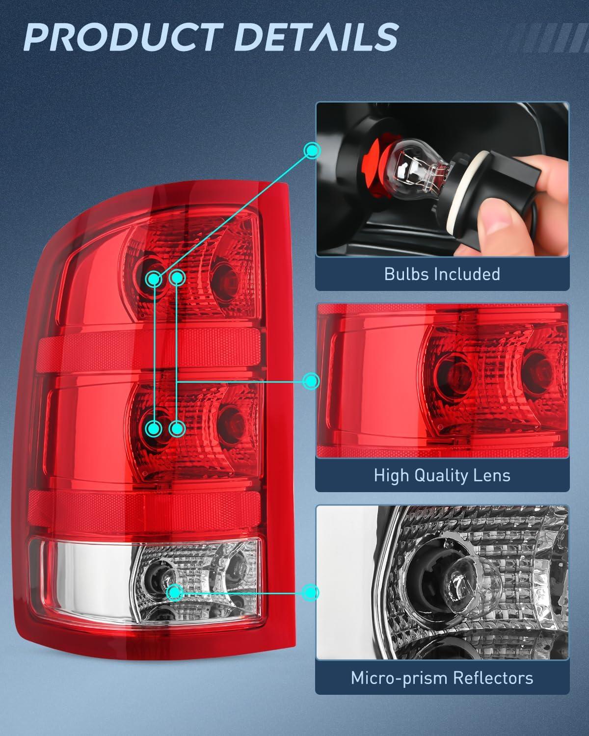 imageNilight Taillight Assembly Compatible with 2007 2008 2009 2010 2011 2012 2013 GMC Sierra 1500 2500HD 3500HD Rear Lamp Replacement OE Style Driver SideDriver Side
