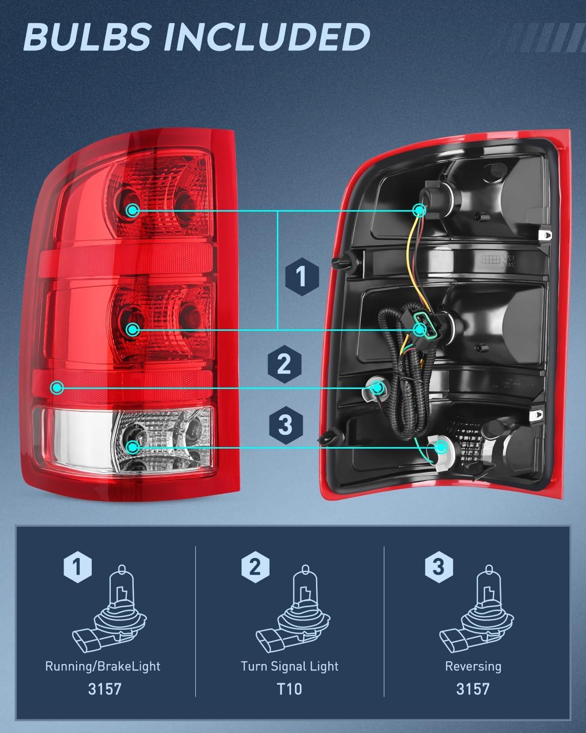 imageNilight Taillight Assembly Compatible with 2007 2008 2009 2010 2011 2012 2013 GMC Sierra 1500 2500HD 3500HD Rear Lamp Replacement OE Style Driver SideDriver Side