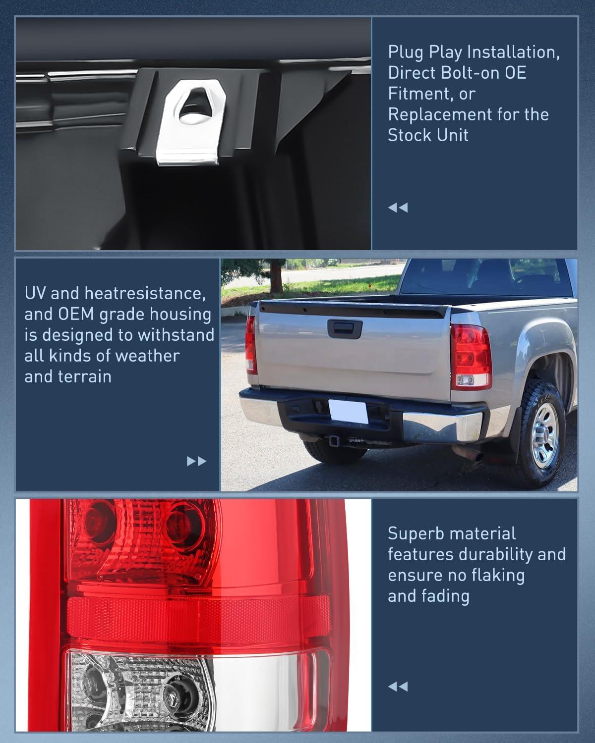 imageNilight Taillight Assembly Compatible with 2007 2008 2009 2010 2011 2012 2013 GMC Sierra 1500 2500HD 3500HD Rear Lamp Replacement OE Style Driver SidePassenger Side