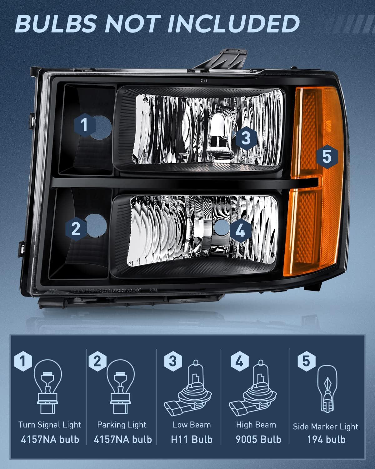 imageNilight Taillight Assembly Compatible with 2007 2008 2009 2010 2011 2012 2013 GMC Sierra 1500 2500HD 3500HD Rear Lamp Replacement OE Style Driver SideBlack Housing  Amber Reflector