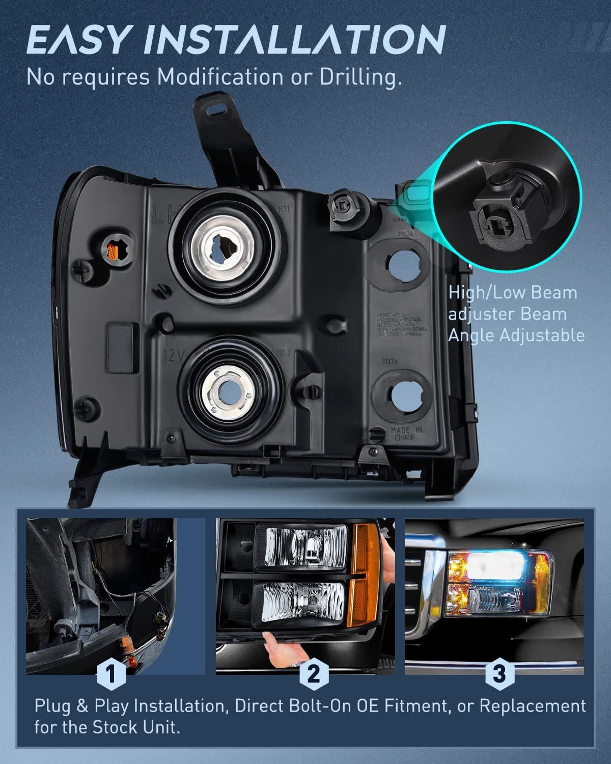 imageNilight Taillight Assembly Compatible with 2007 2008 2009 2010 2011 2012 2013 GMC Sierra 1500 2500HD 3500HD Rear Lamp Replacement OE Style Driver SideBlack Housing  Amber Reflector