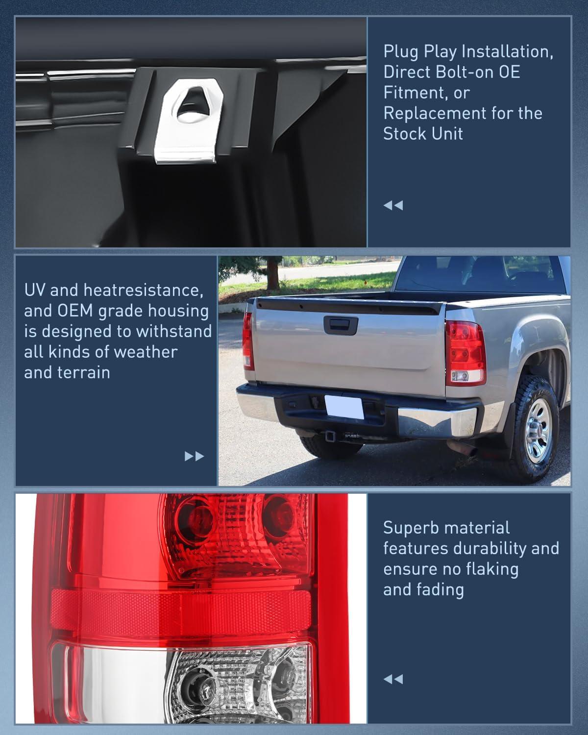 imageNilight Taillight Assembly Compatible with 2007 2008 2009 2010 2011 2012 2013 GMC Sierra 1500 2500HD 3500HD Rear Lamp Replacement OE Style Driver SidePair of Driver and Passenger Side