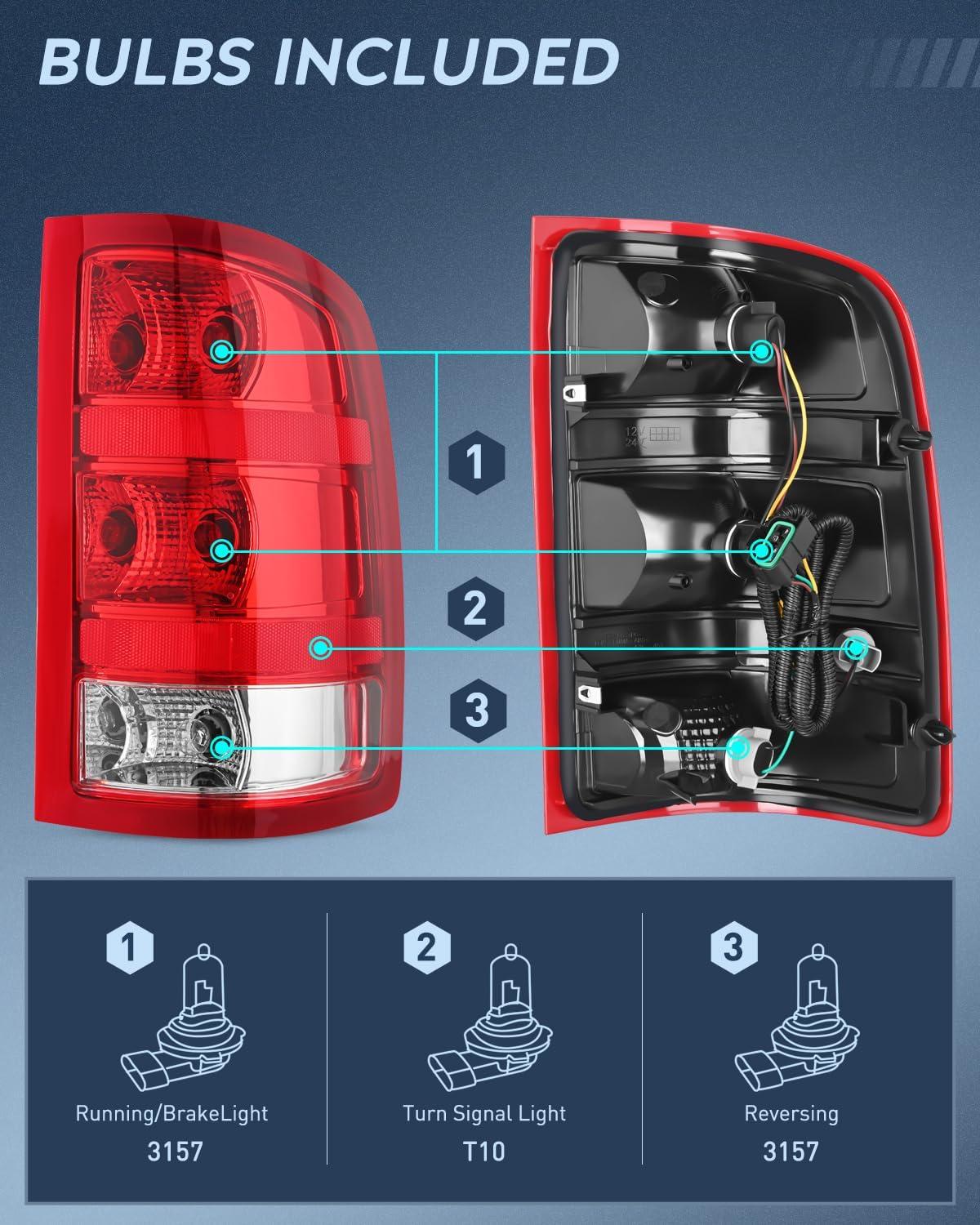 imageNilight Taillight Assembly Compatible with 2007 2008 2009 2010 2011 2012 2013 GMC Sierra 1500 2500HD 3500HD Rear Lamp Replacement OE Style Driver SidePassenger Side