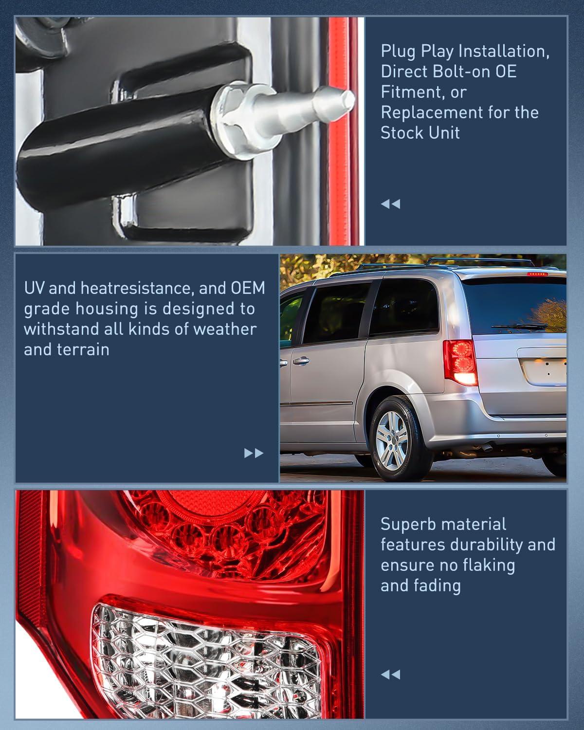 imageNilight Taillight Assembly Compatible with 2011 2012 2013 2014 2015 2016 2017 2018 2019 2020 Dodge Grand Caravan Rear Lamp Replacement OE Style Driver SideDriver Side