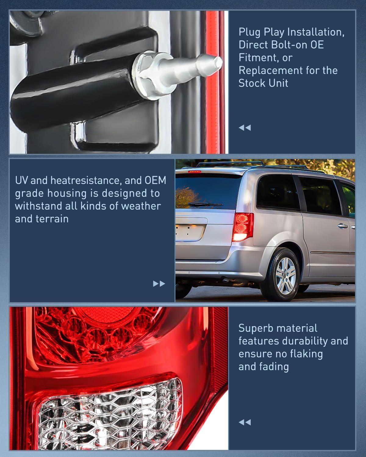 imageNilight Taillight Assembly Compatible with 2011 2012 2013 2014 2015 2016 2017 2018 2019 2020 Dodge Grand Caravan Rear Lamp Replacement OE Style Driver SidePassenger Side