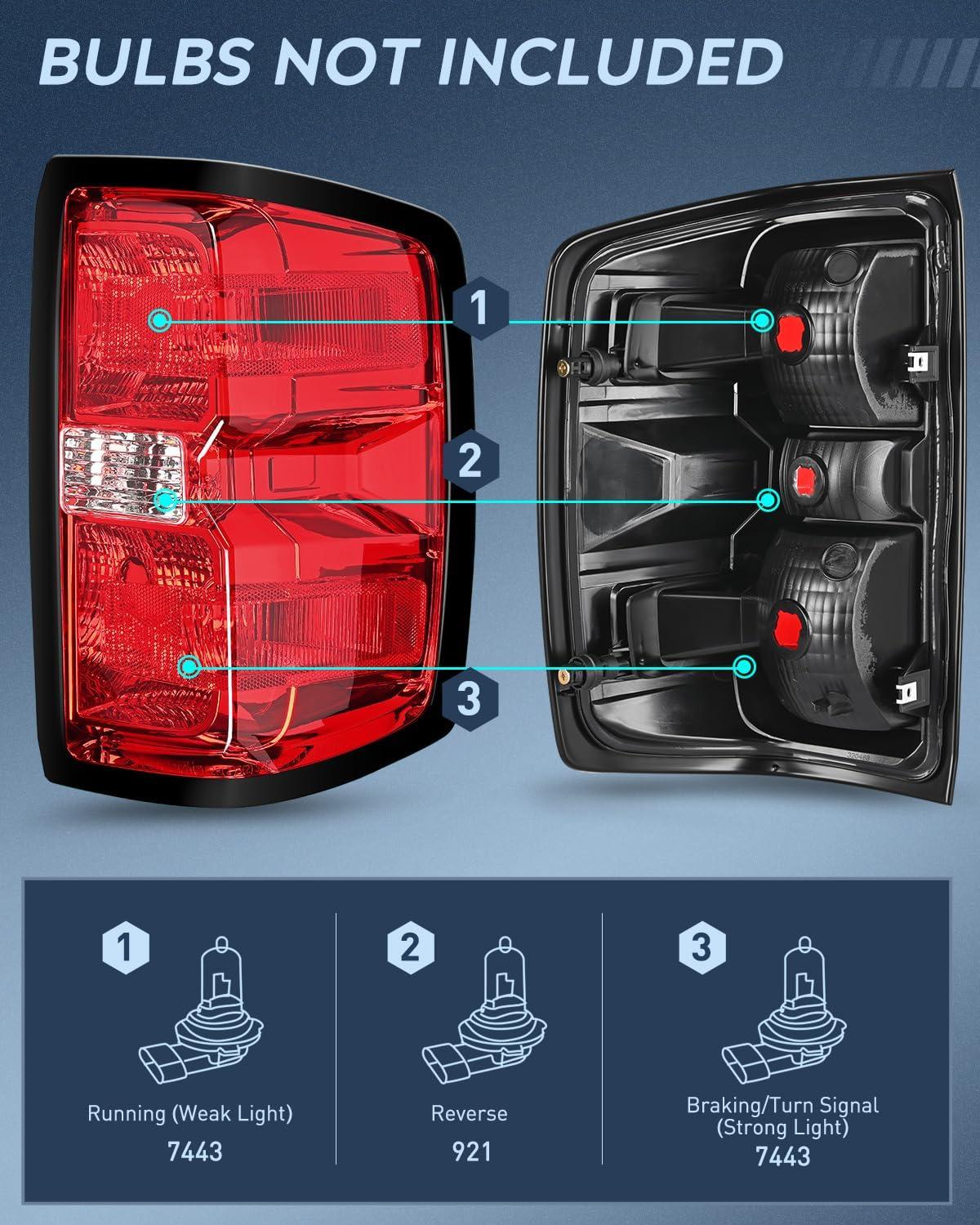 imageNilight Taillight Assembly Compatible with 2014 2015 2016 2017 2018 2019 Chevy Silverado 1500 2500 HD 3500 HD 20152019 GMC Sierra 3500HD 2019 Silverado 1500LD OE Style Rear Lamp ReplacementPair of Driver and Passenger Side