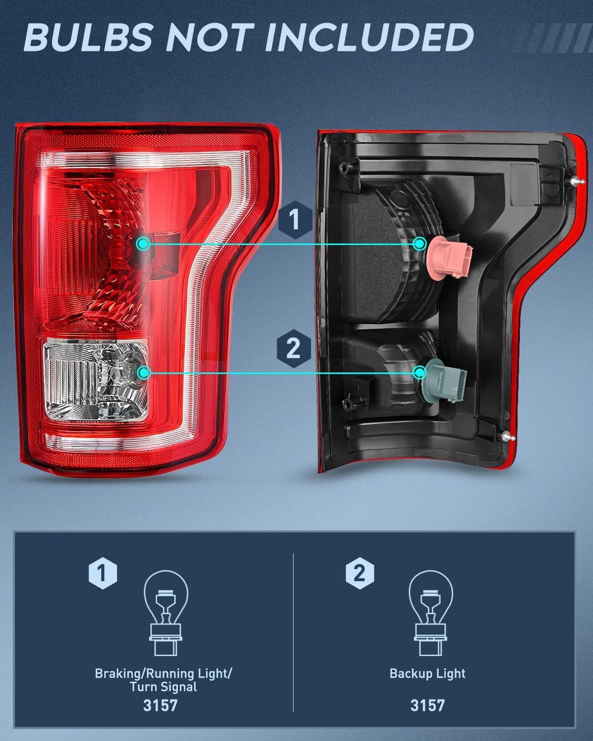 imageNilight Taillight Assembly Compatible with 2015 2016 2017 Ford F150 F150 Pickup Truck Taillight Rear Lamp Replacement OE Style Red Housing with Bulbs and Harness Driver SidePassenger Side