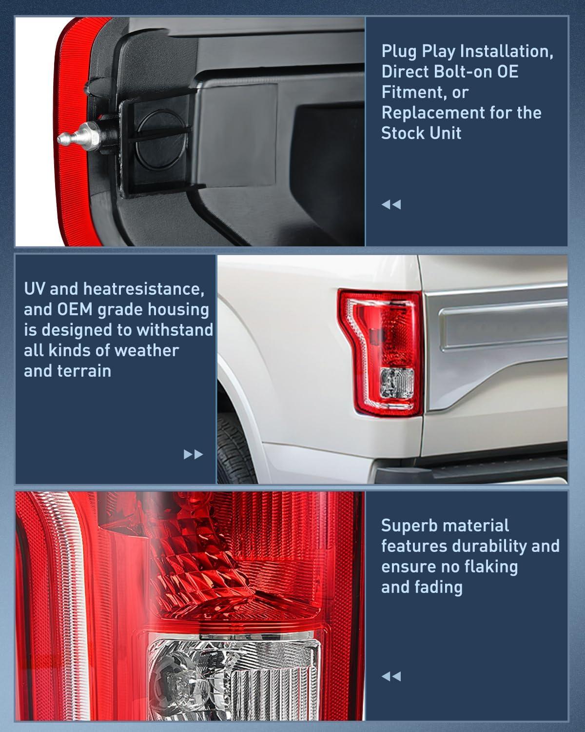 imageNilight Taillight Assembly Compatible with 2015 2016 2017 Ford F150 F150 Pickup Truck Taillight Rear Lamp Replacement OE Style Red Housing with Bulbs and Harness Driver SideDriver Side