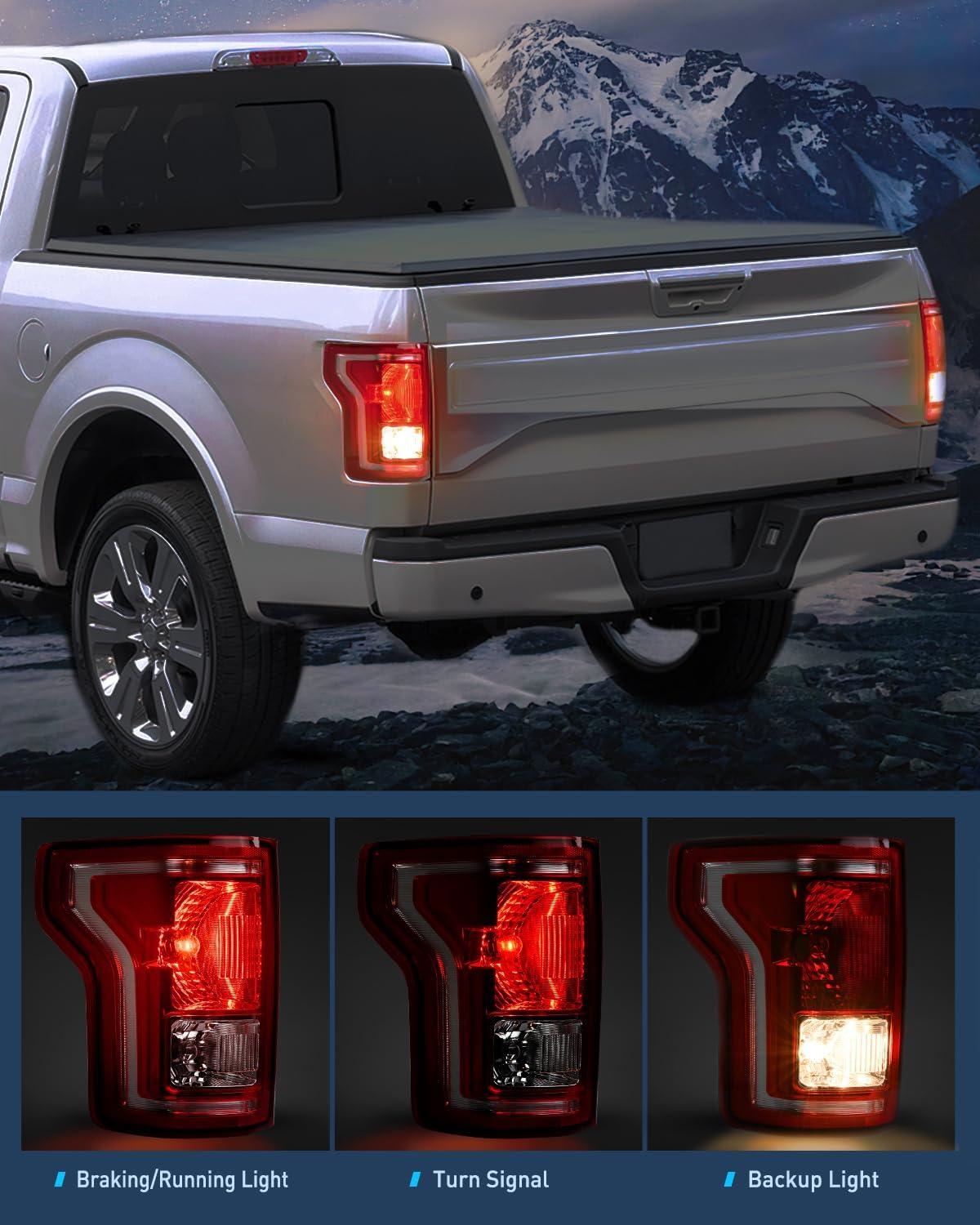imageNilight Taillight Assembly Compatible with 2015 2016 2017 Ford F150 F150 Pickup Truck Taillight Rear Lamp Replacement OE Style Red Housing with Bulbs and Harness Driver SideDriver Side