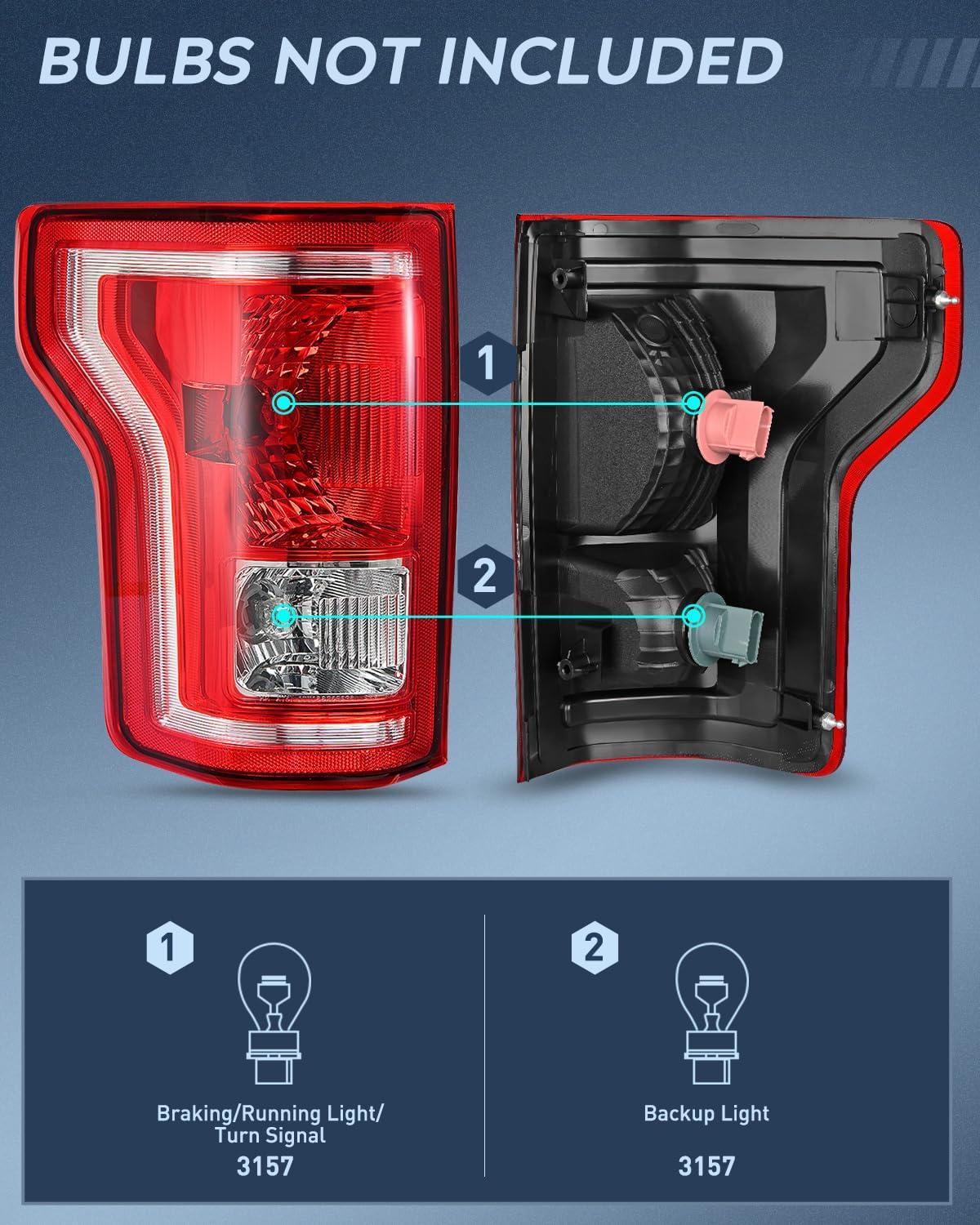 imageNilight Taillight Assembly Compatible with 2015 2016 2017 Ford F150 F150 Pickup Truck Taillight Rear Lamp Replacement OE Style Red Housing with Bulbs and Harness Driver SidePair of Driver and Passenger Side