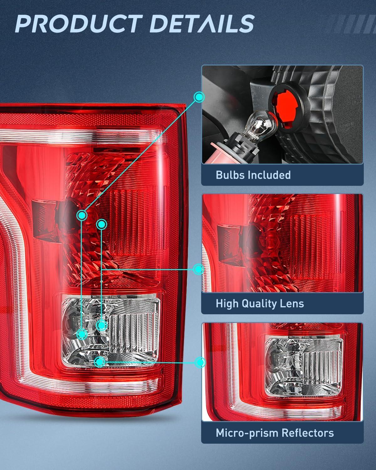 imageNilight Taillight Assembly Compatible with 2015 2016 2017 Ford F150 F150 Pickup Truck Taillight Rear Lamp Replacement OE Style Red Housing with Bulbs and Harness Driver SidePair of Driver and Passenger Side