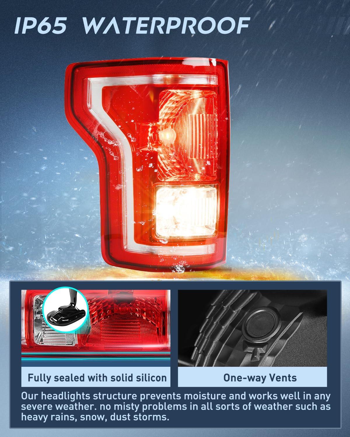 imageNilight Taillight Assembly Compatible with 2015 2016 2017 Ford F150 F150 Pickup Truck Taillight Rear Lamp Replacement OE Style Red Housing with Bulbs and Harness Driver SideDriver Side