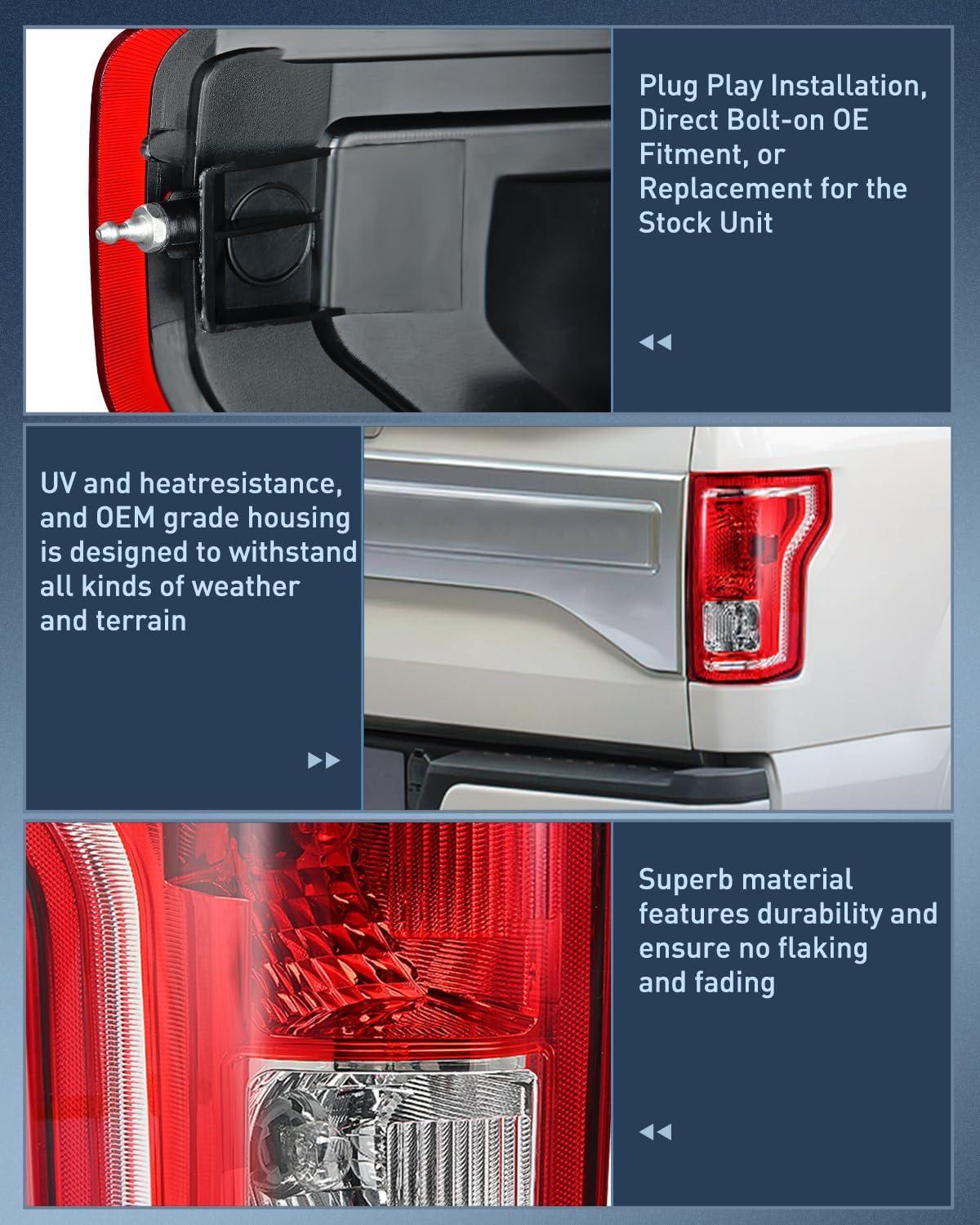 imageNilight Taillight Assembly Compatible with 2015 2016 2017 Ford F150 F150 Pickup Truck Taillight Rear Lamp Replacement OE Style Red Housing with Bulbs and Harness Driver SidePassenger Side