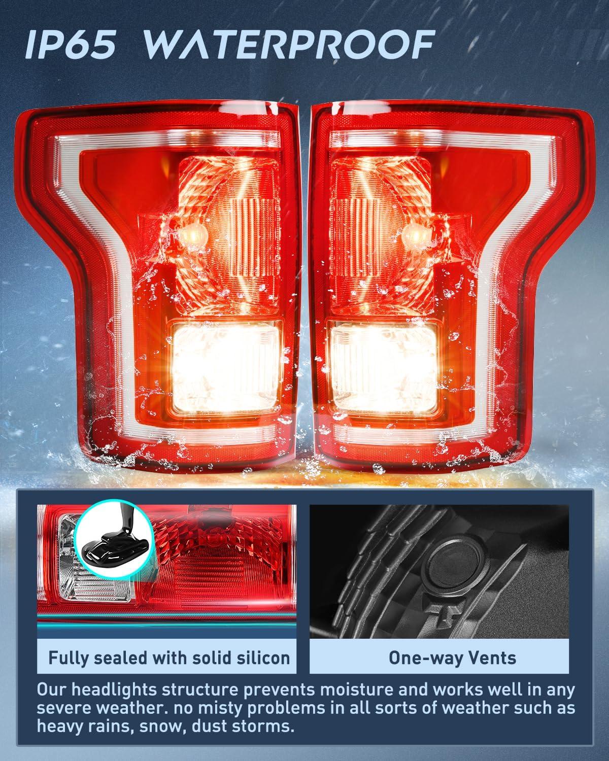 imageNilight Taillight Assembly Compatible with 2015 2016 2017 Ford F150 F150 Pickup Truck Taillight Rear Lamp Replacement OE Style Red Housing with Bulbs and Harness Driver SidePair of Driver and Passenger Side