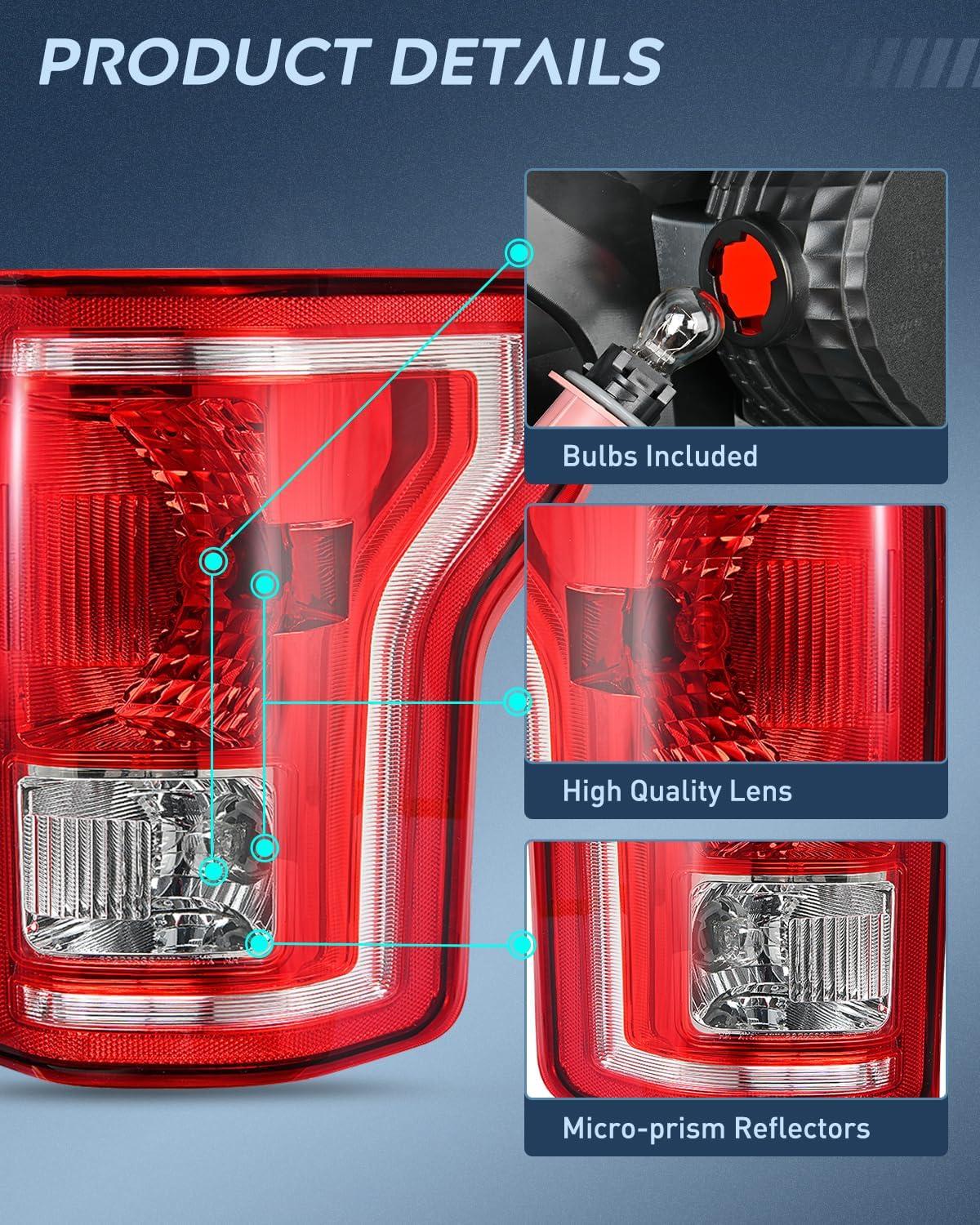 imageNilight Taillight Assembly Compatible with 2015 2016 2017 Ford F150 F150 Pickup Truck Taillight Rear Lamp Replacement OE Style Red Housing with Bulbs and Harness Driver SidePassenger Side